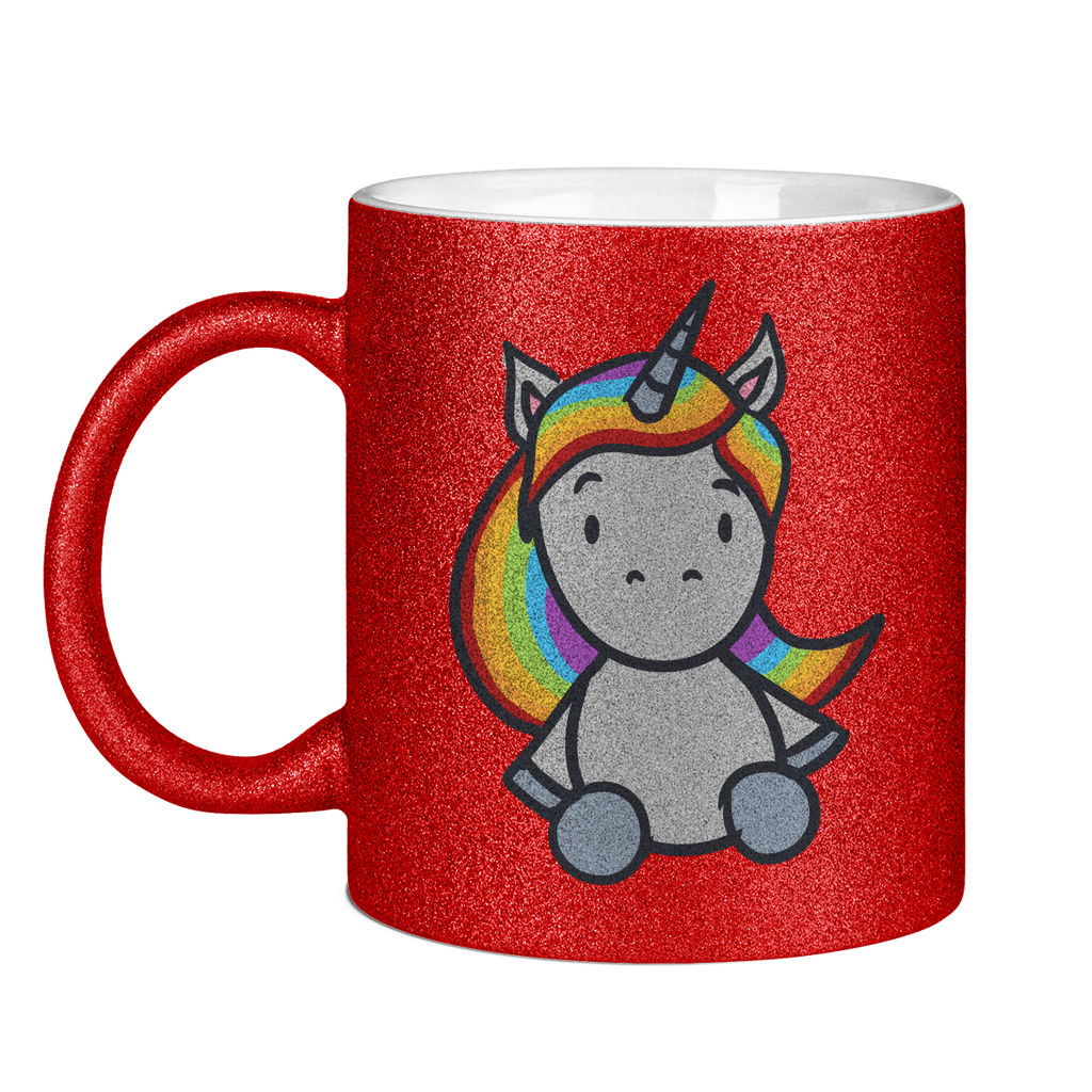 Einhorn mit Regenbogen Haaren - Tasse (glitzern)