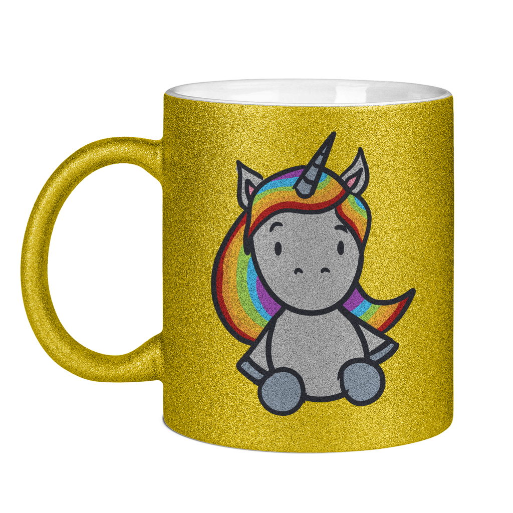 Einhorn mit Regenbogen Haaren - Tasse (glitzern)
