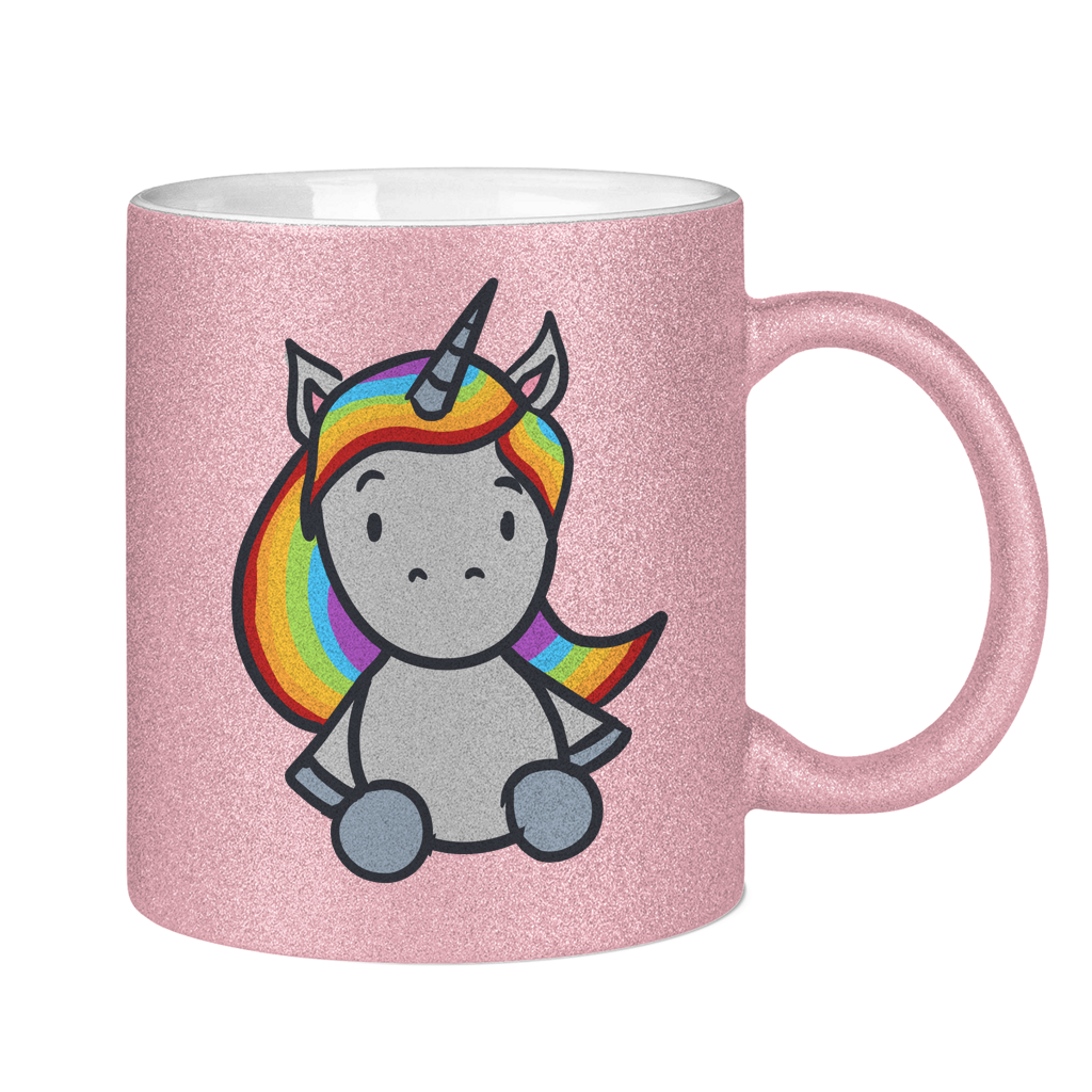 Einhorn mit Regenbogen Haaren - Tasse (glitzern)