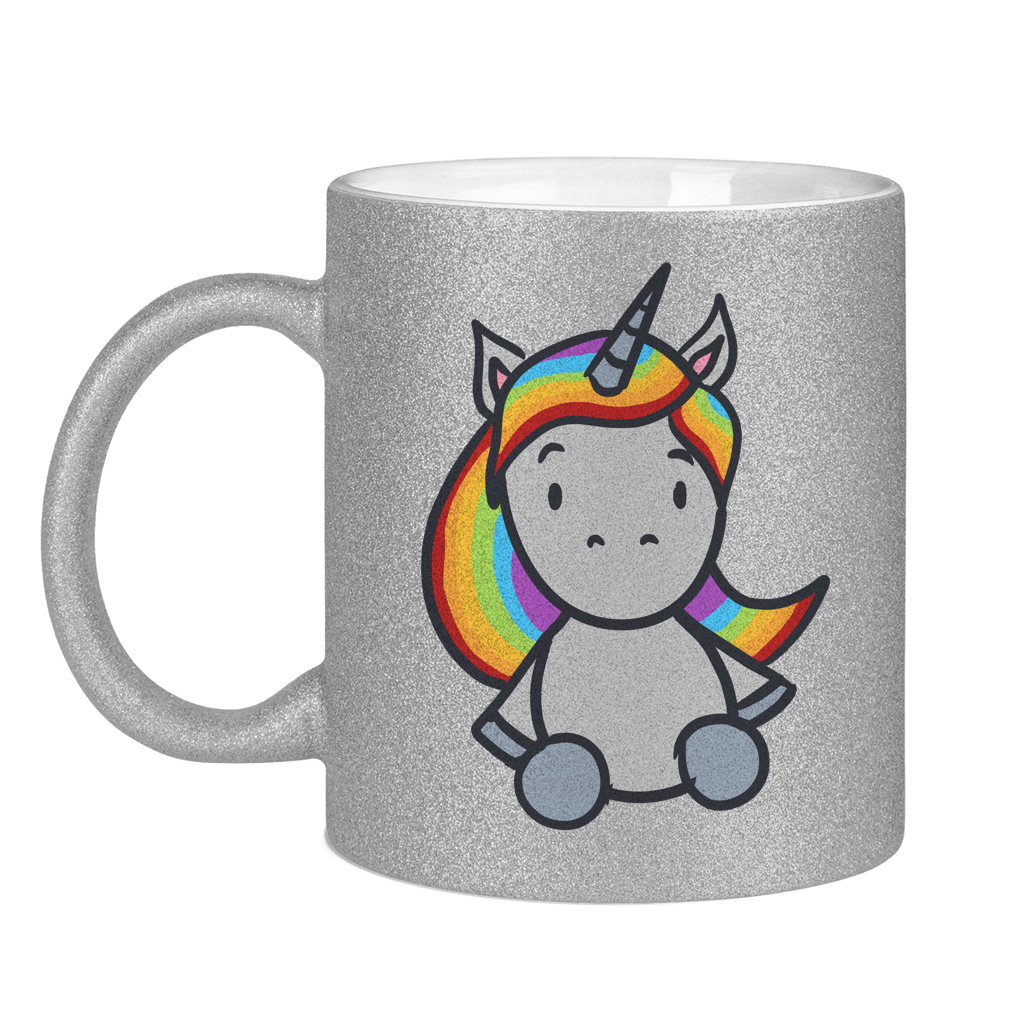 Einhorn mit Regenbogen Haaren - Tasse (glitzern)