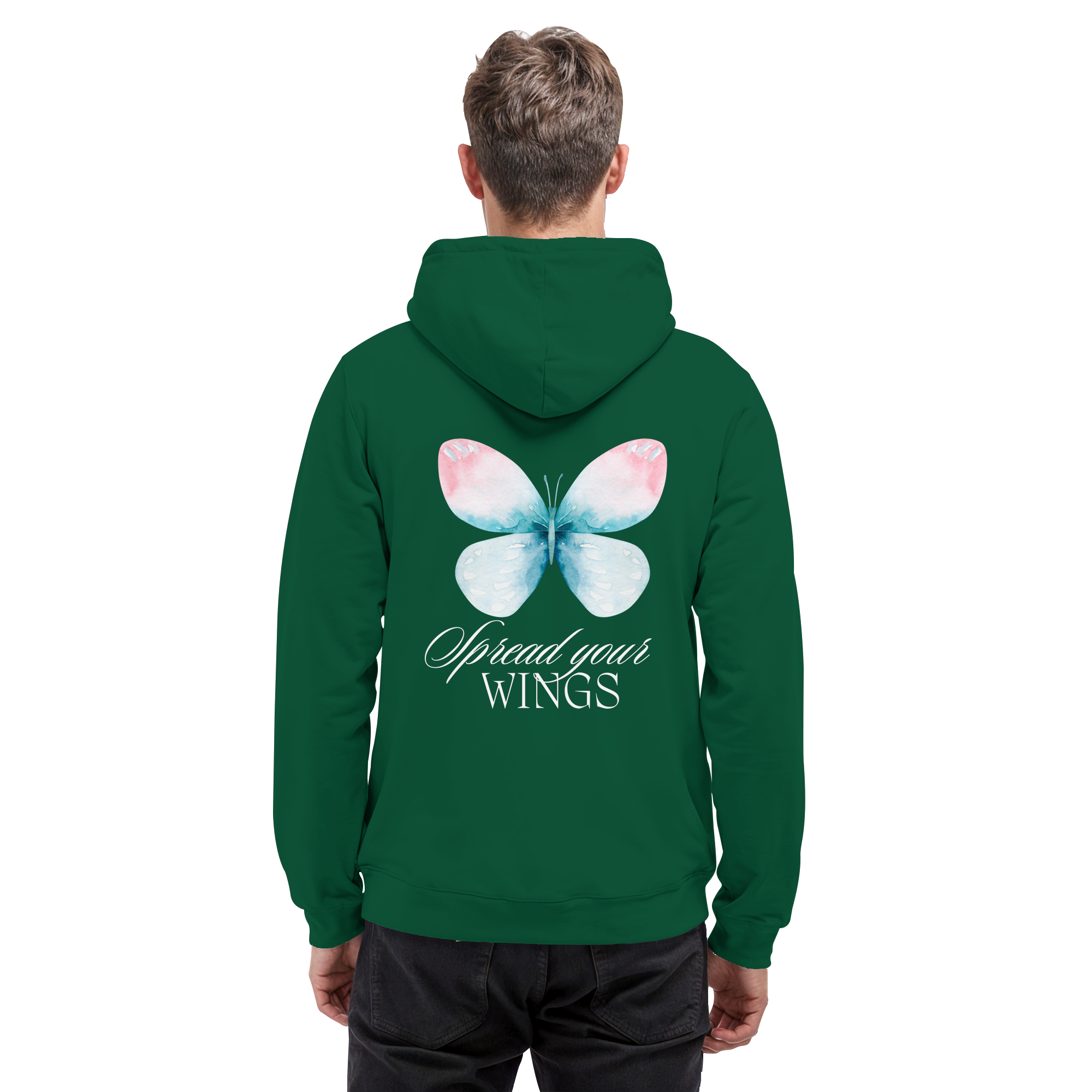 Spread your Wings (weiße Schrift) Backprint - Basic Unisex Hoodie
