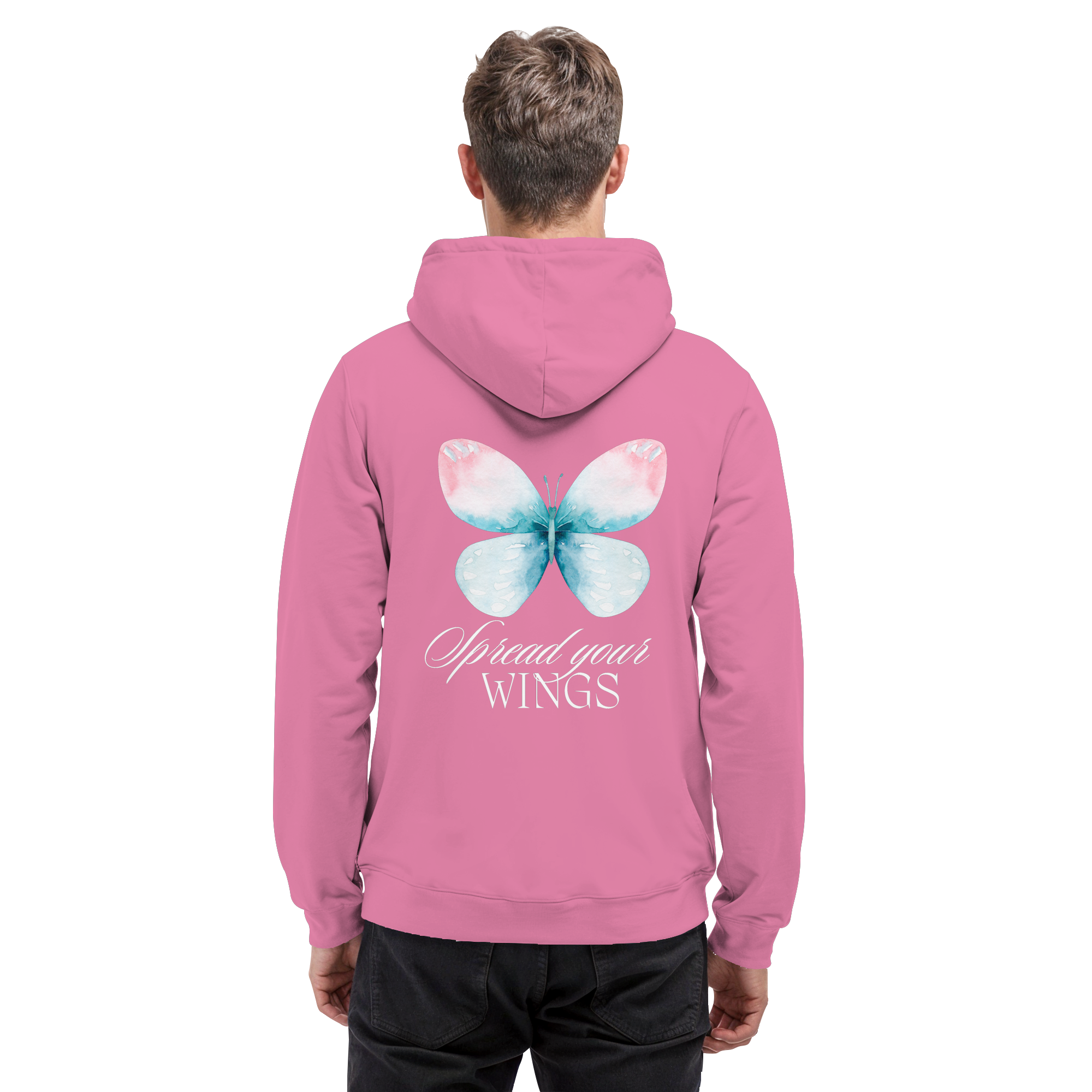 Spread your Wings (weiße Schrift) Backprint - Basic Unisex Hoodie