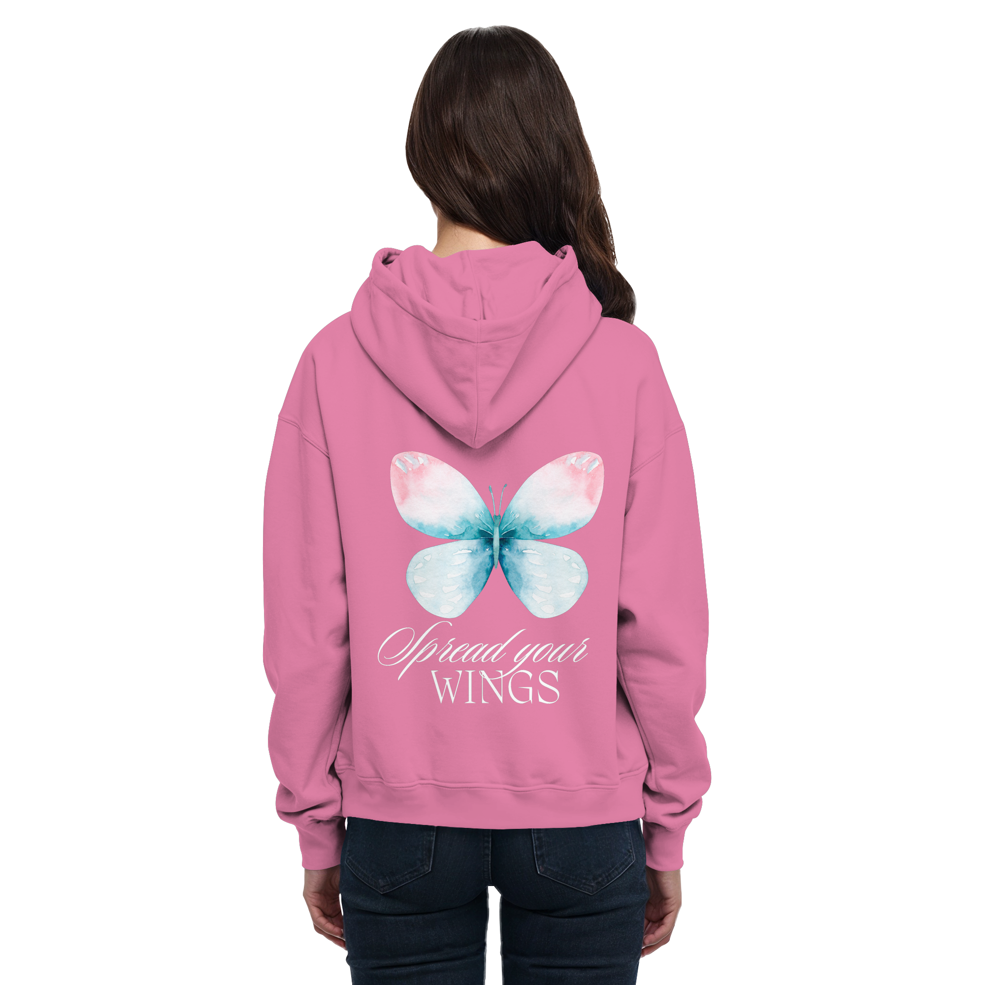 Spread your Wings (weiße Schrift) Backprint - Basic Unisex Hoodie