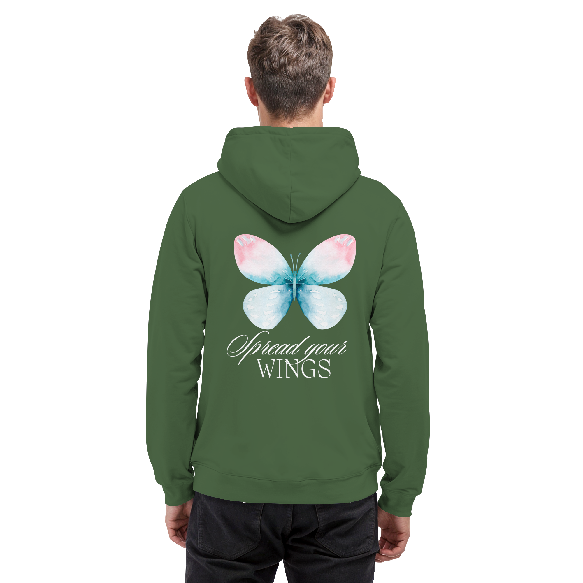 Spread your Wings (weiße Schrift) Backprint - Basic Unisex Hoodie