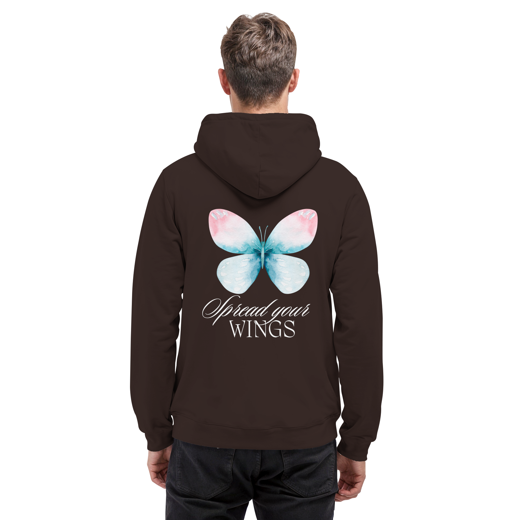 Spread your Wings (weiße Schrift) Backprint - Basic Unisex Hoodie
