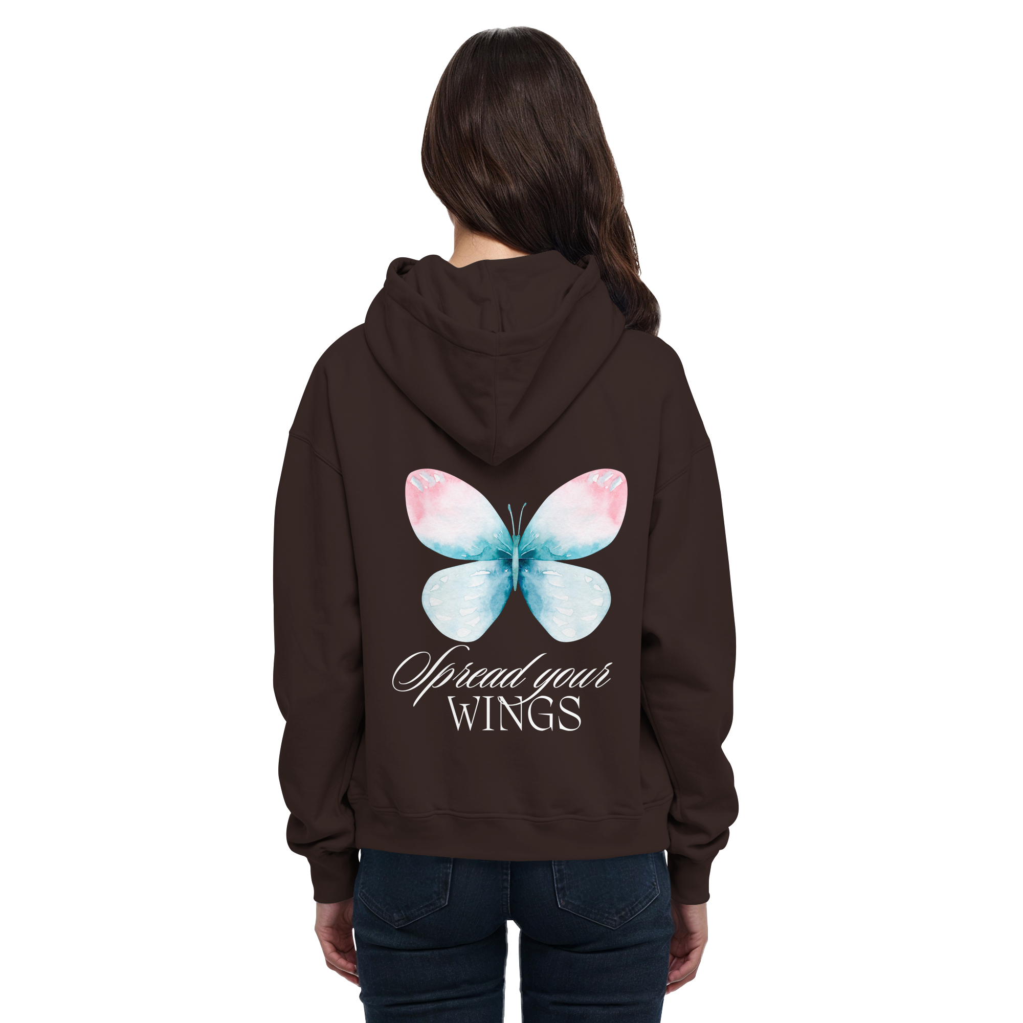 Spread your Wings (weiße Schrift) Backprint - Basic Unisex Hoodie
