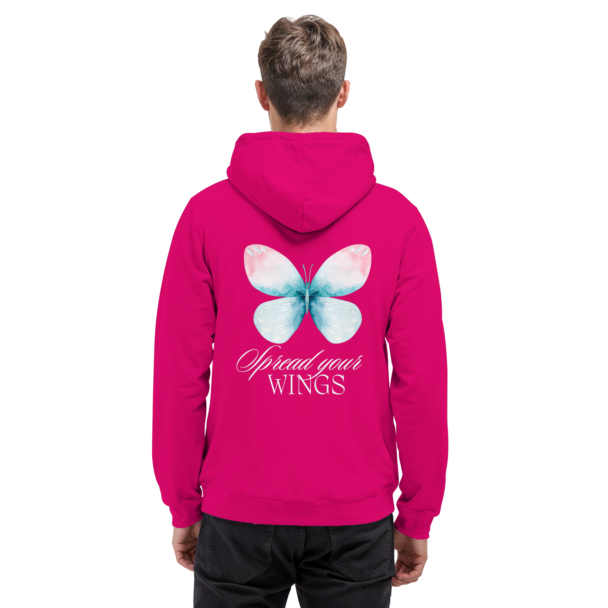 Spread your Wings (weiße Schrift) Backprint - Basic Unisex Hoodie