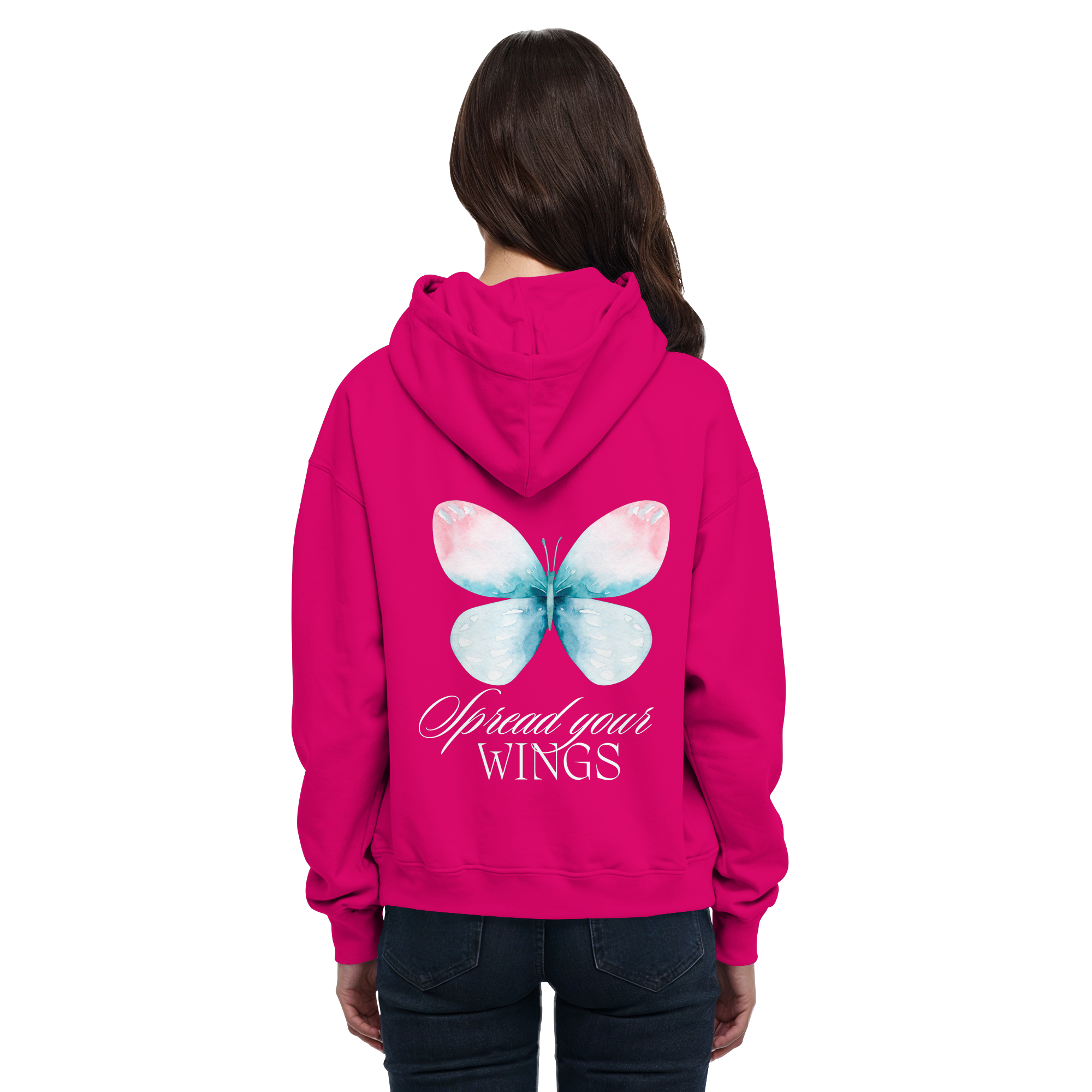 Spread your Wings (weiße Schrift) Backprint - Basic Unisex Hoodie