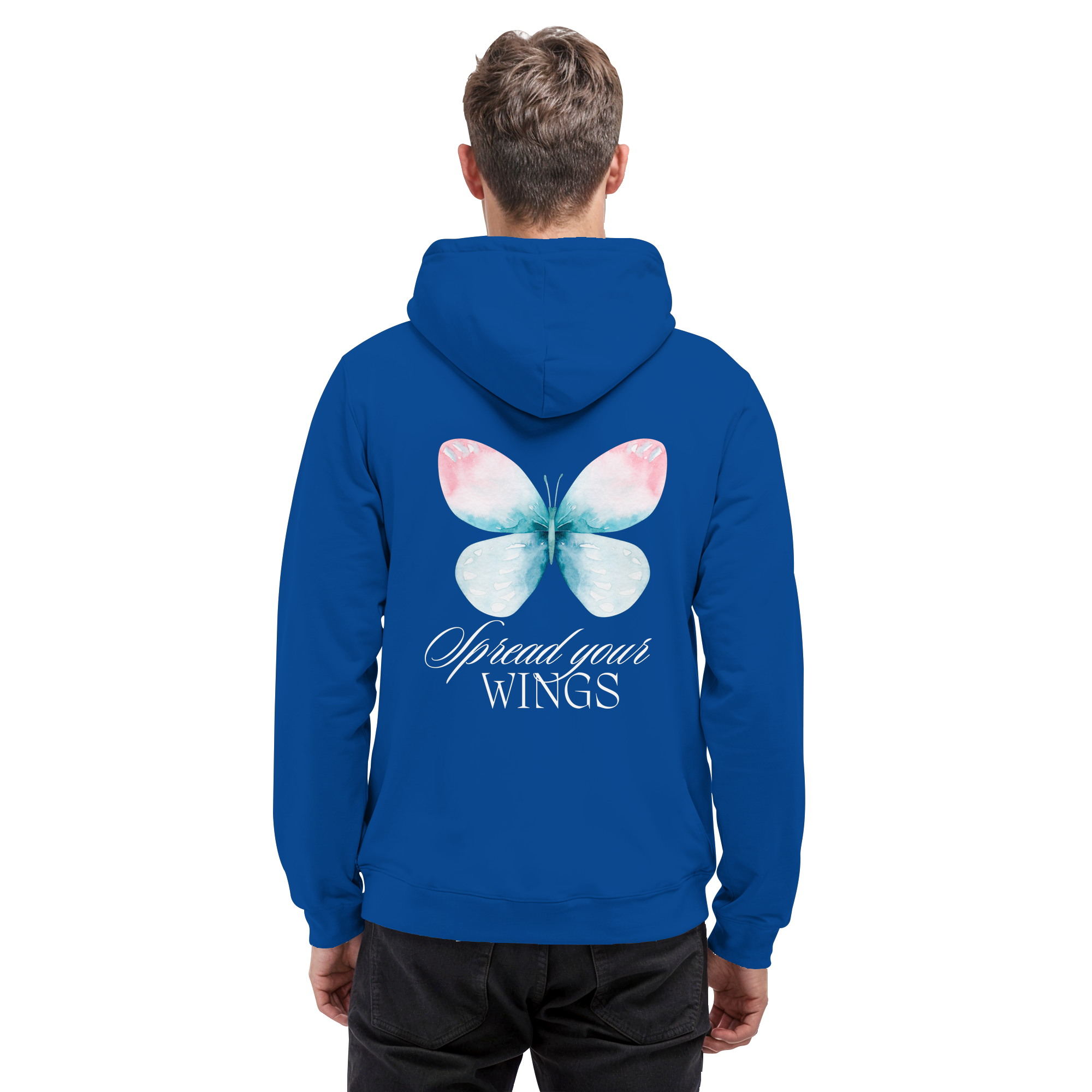 Spread your Wings (weiße Schrift) Backprint - Basic Unisex Hoodie