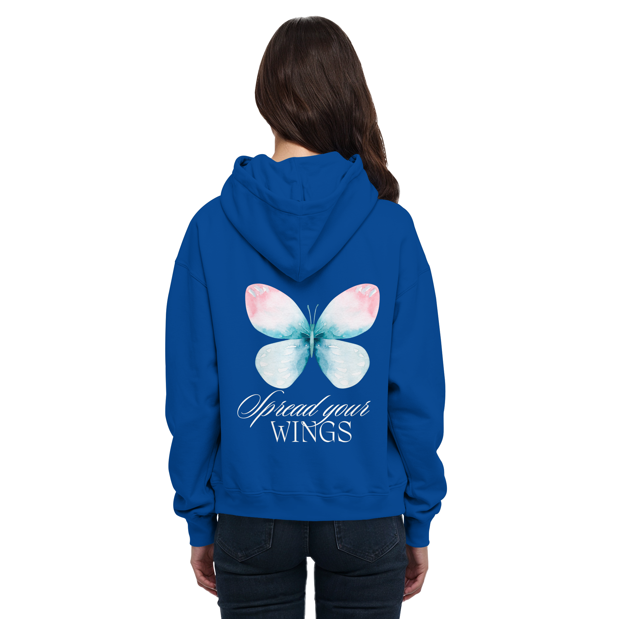 Spread your Wings (weiße Schrift) Backprint - Basic Unisex Hoodie