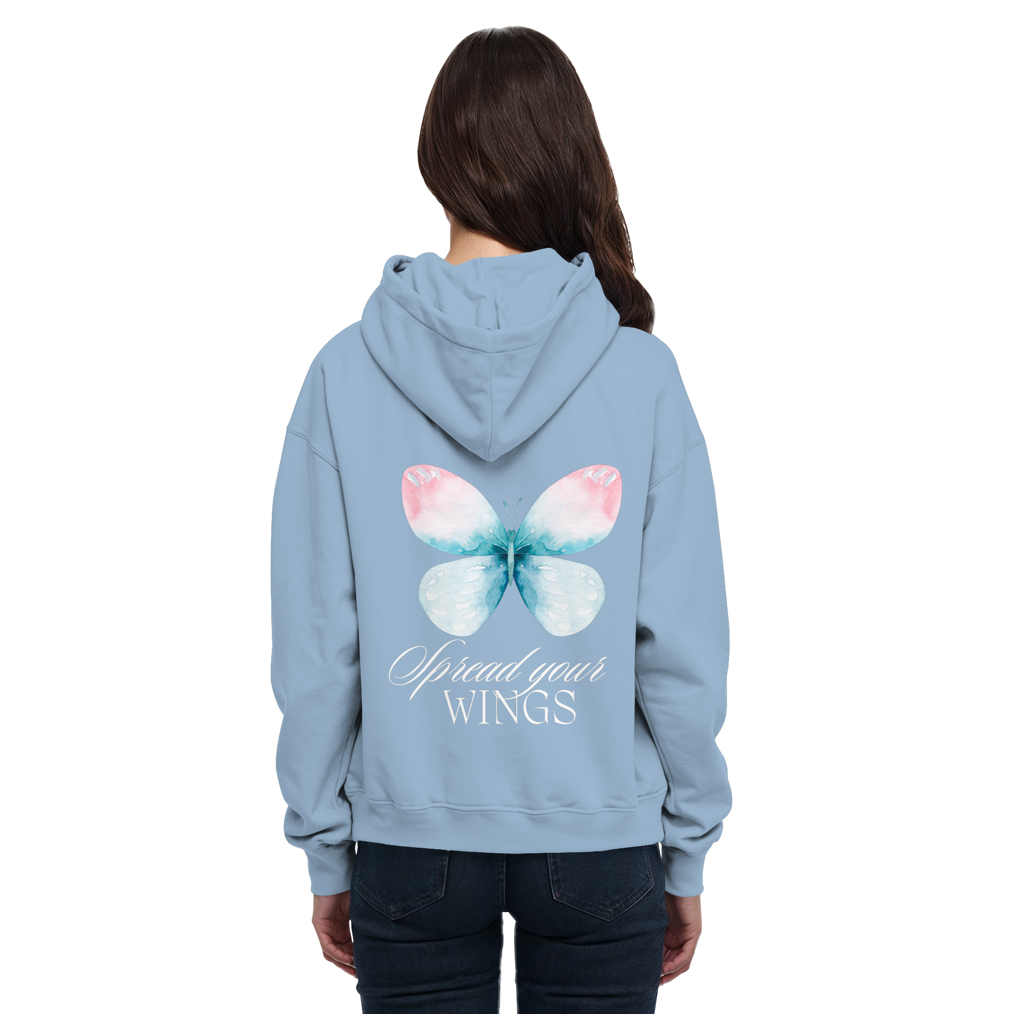 Spread your Wings (weiße Schrift) Backprint - Basic Unisex Hoodie