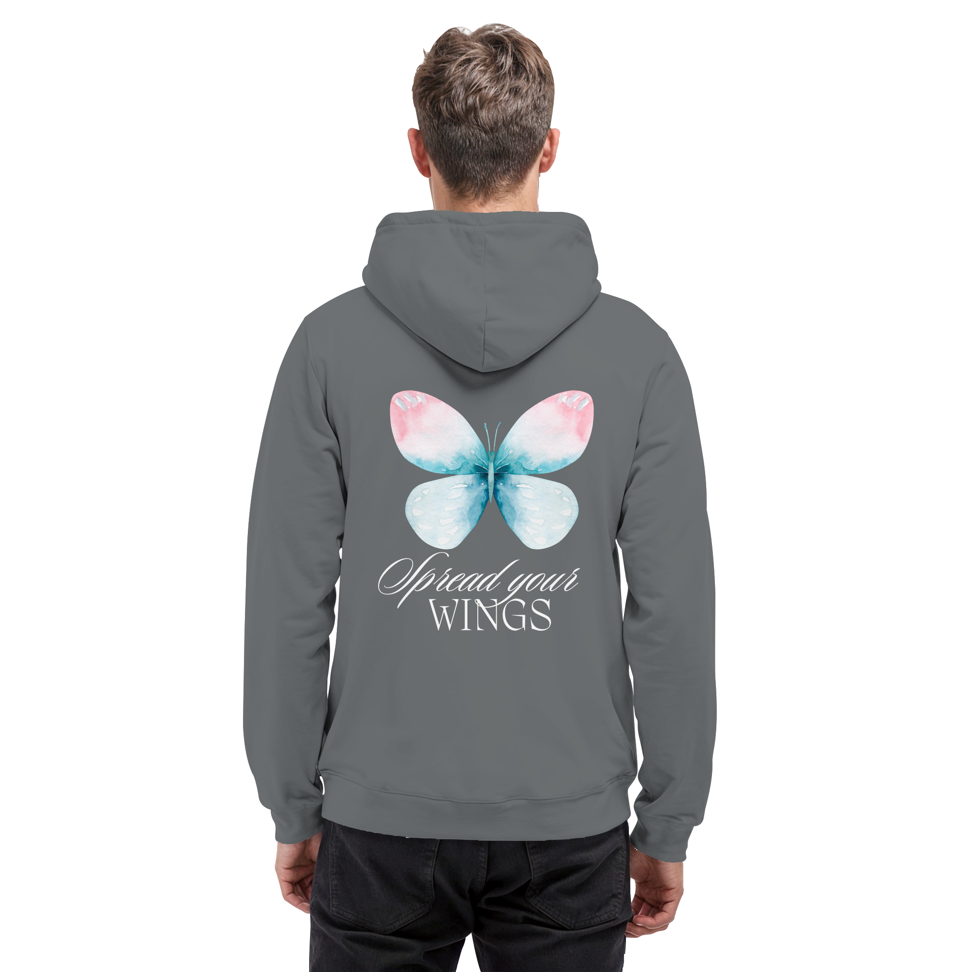 Spread your Wings (weiße Schrift) Backprint - Basic Unisex Hoodie