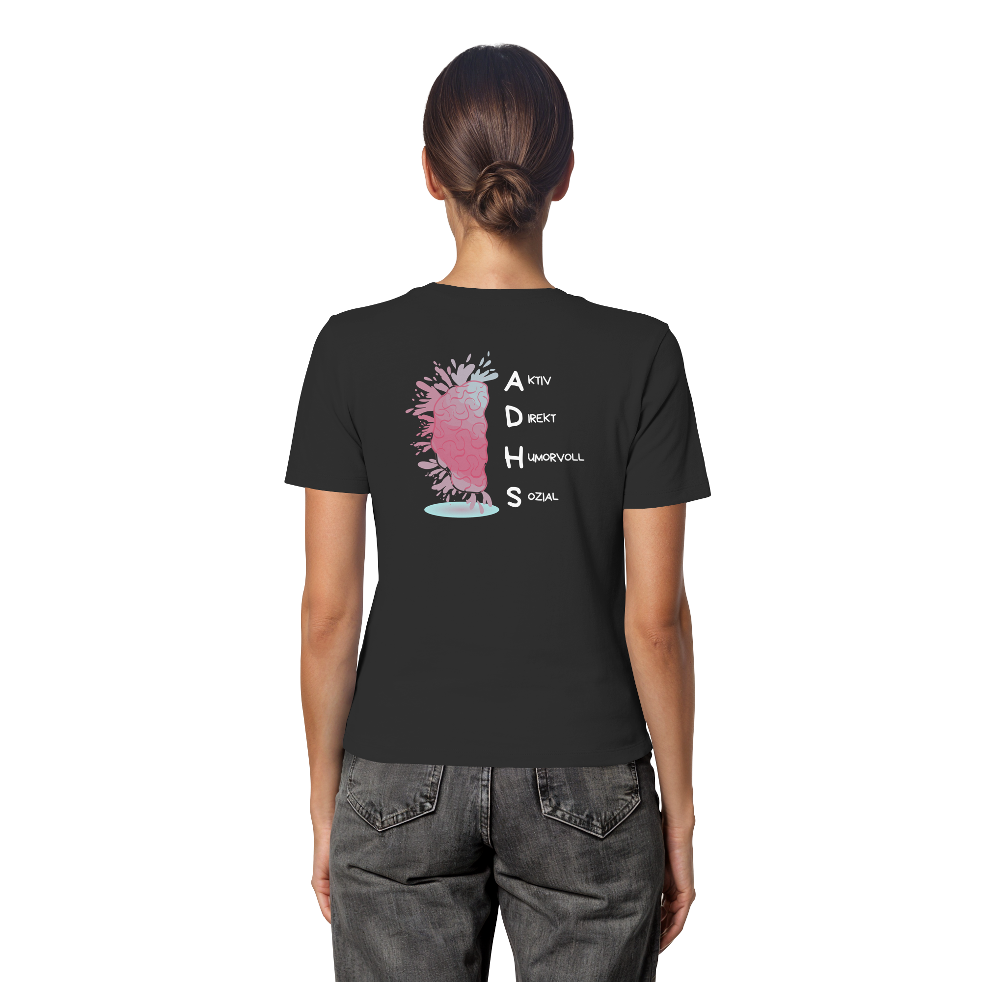 ADHS Aktiv Direkt Humorvoll Sozial Backprint - Fitted Ladies Organic Shirt
