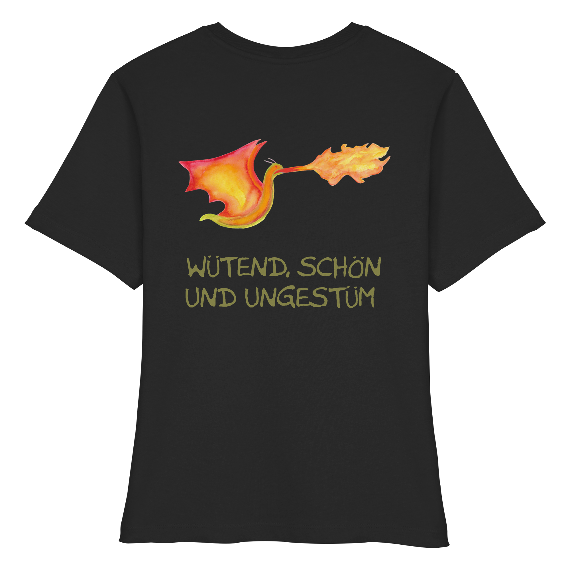 Wütend, schön und ungestüm "Jona Flammen Edition" Backprint - Fitted Ladies Organic Shirt