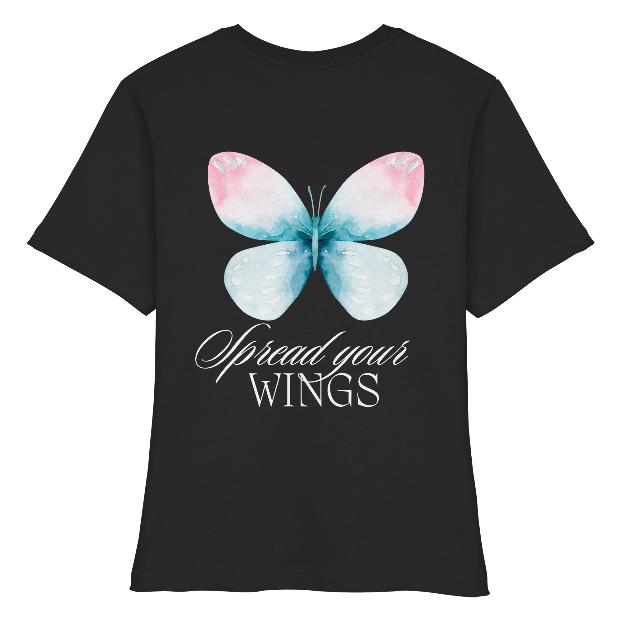 Spread your Wings (weiße Schrift) Backprint - Fitted Ladies Organic Shirt