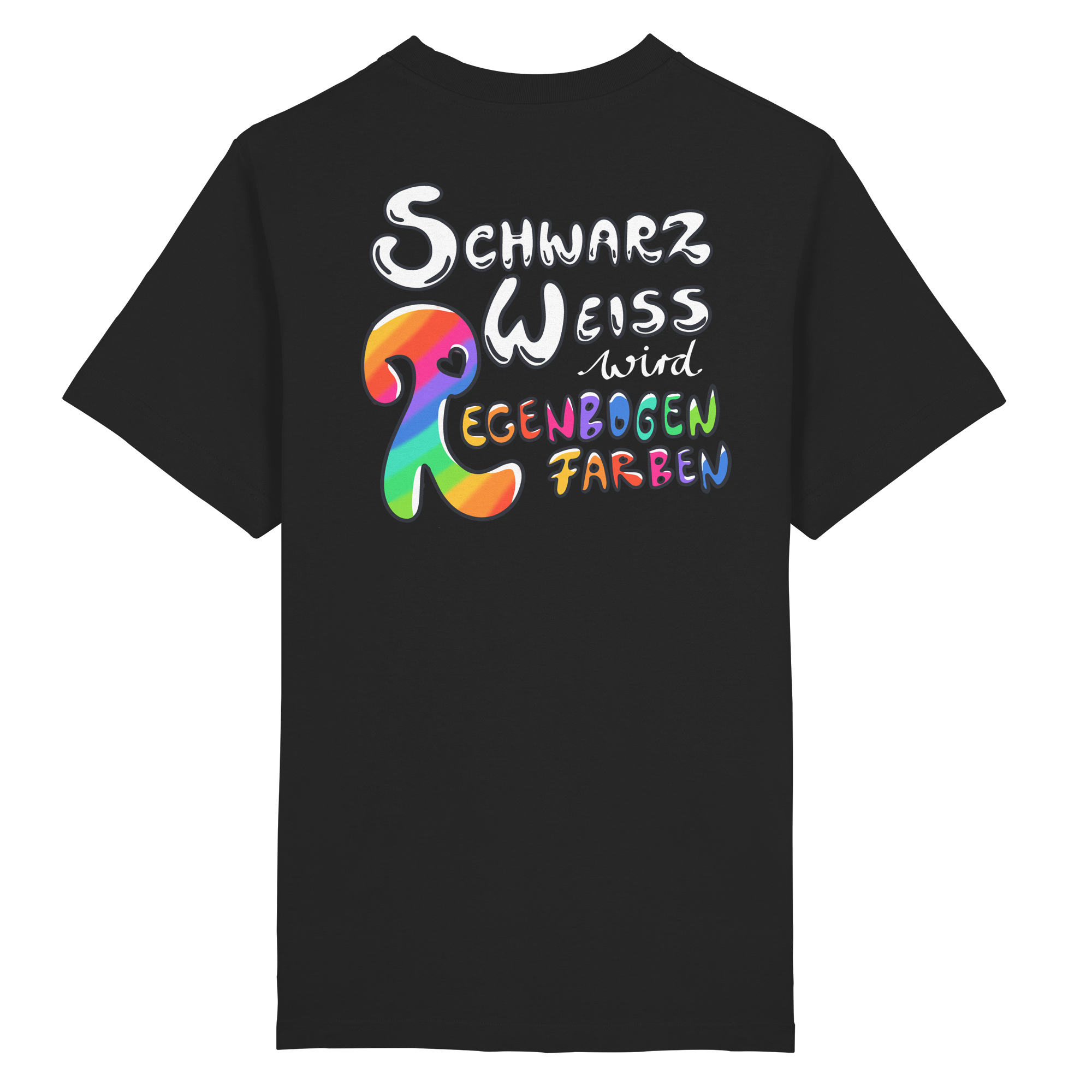 Schwarz Weiß wird Regenbogen Farben Backprint (dunkel) - Heavy Oversized Organic Shirt