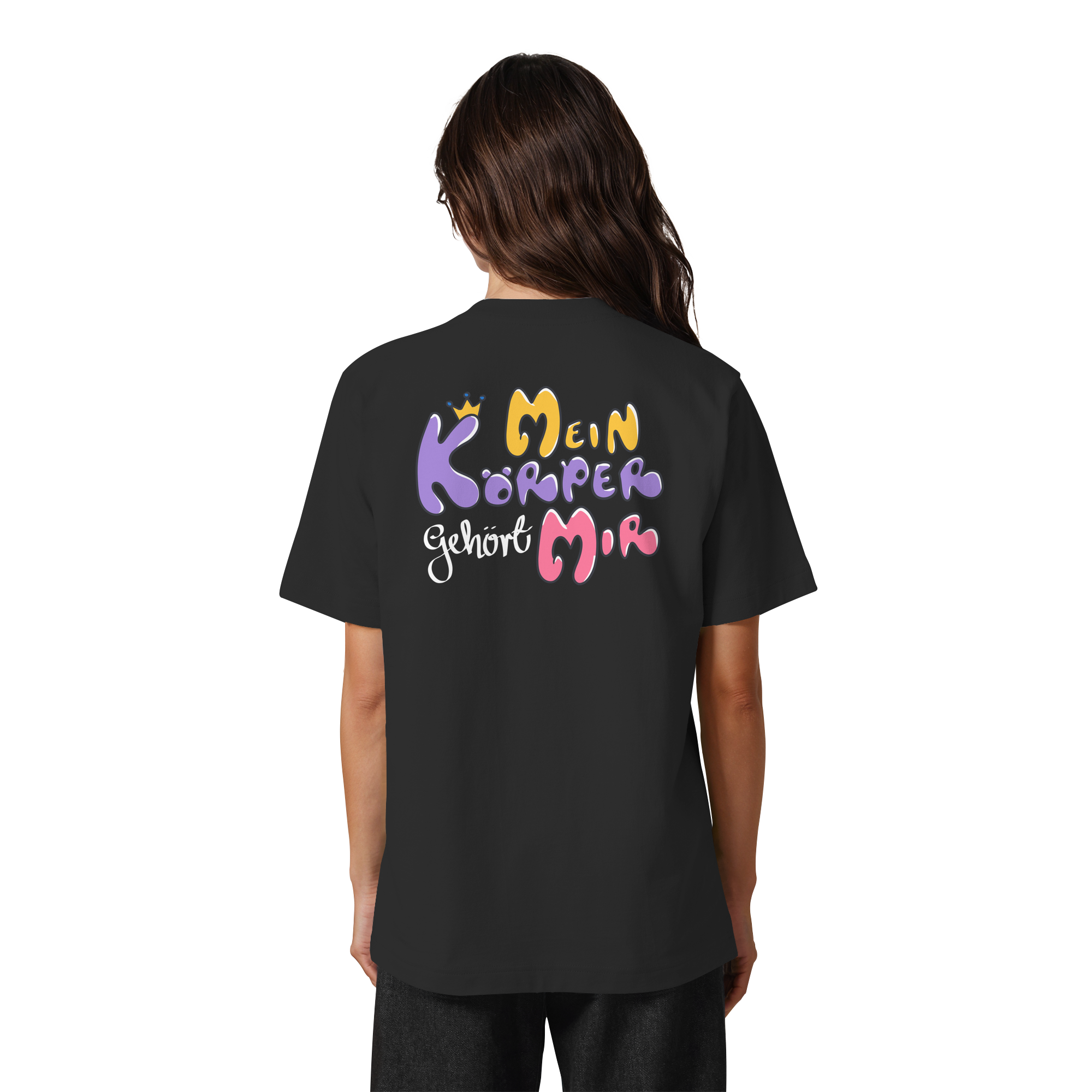 Survivor Queens Logo mit "Mein Körper gehört mir" Backprint (dunkel) - Heavy Oversized Organic Shirt