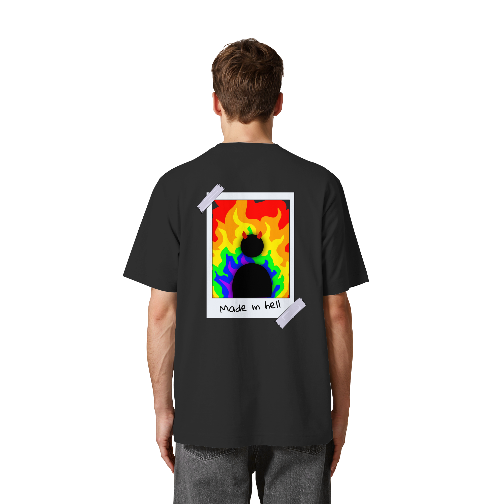 made in hell "Regenbogen Flammen Edition" Backprint - Heavy Oversized Organic Shirt