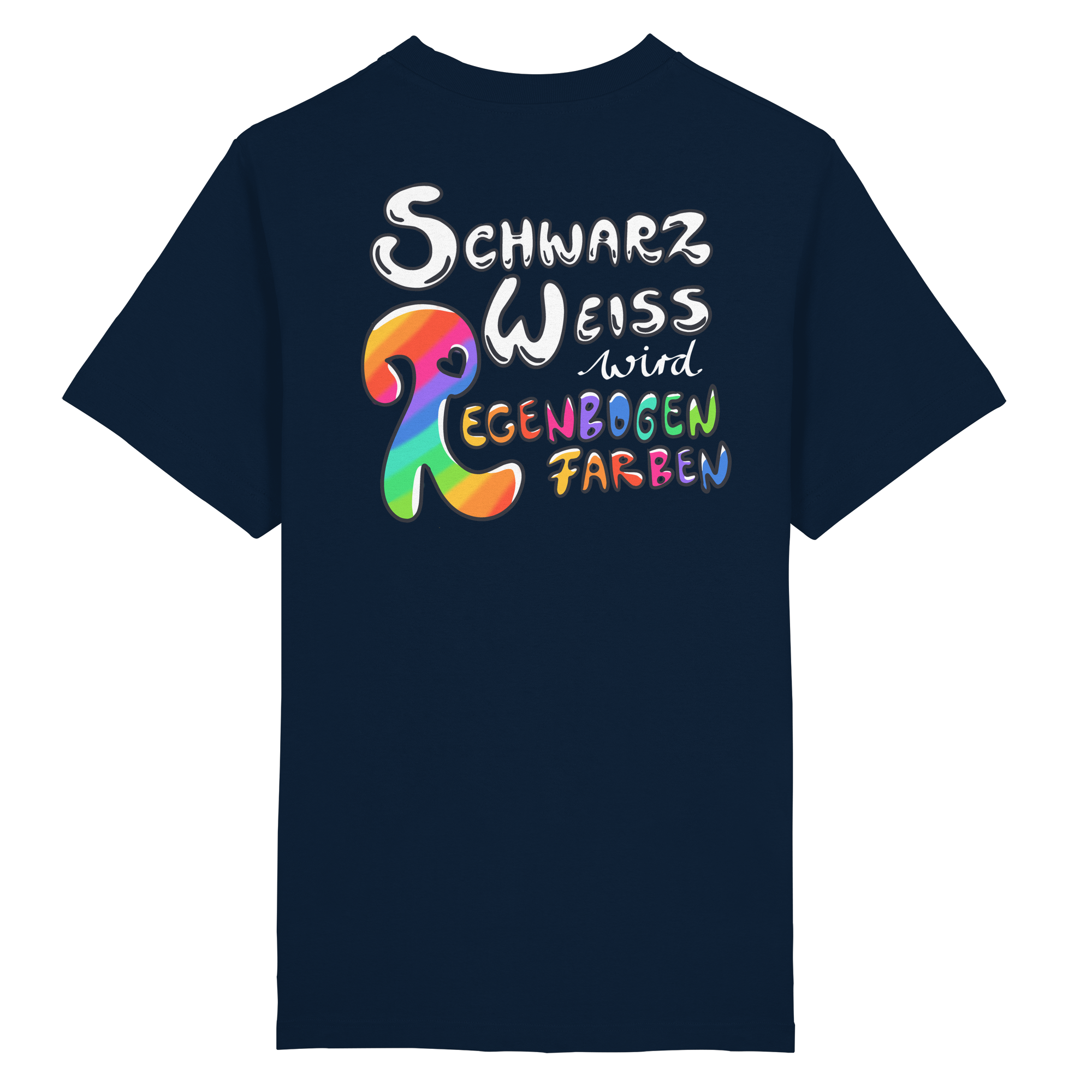 Schwarz Weiß wird Regenbogen Farben Backprint (dunkel) - Heavy Oversized Organic Shirt