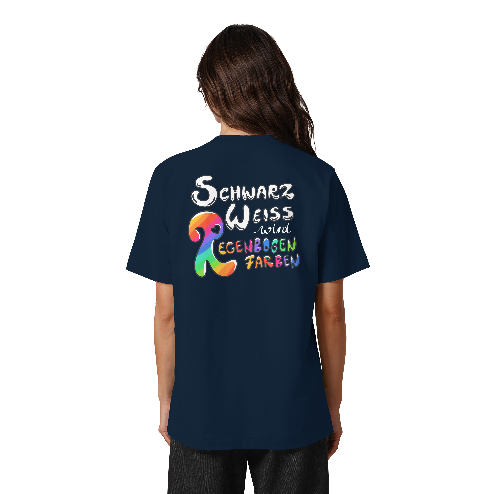 Schwarz Weiß wird Regenbogen Farben Backprint (dunkel) - Heavy Oversized Organic Shirt