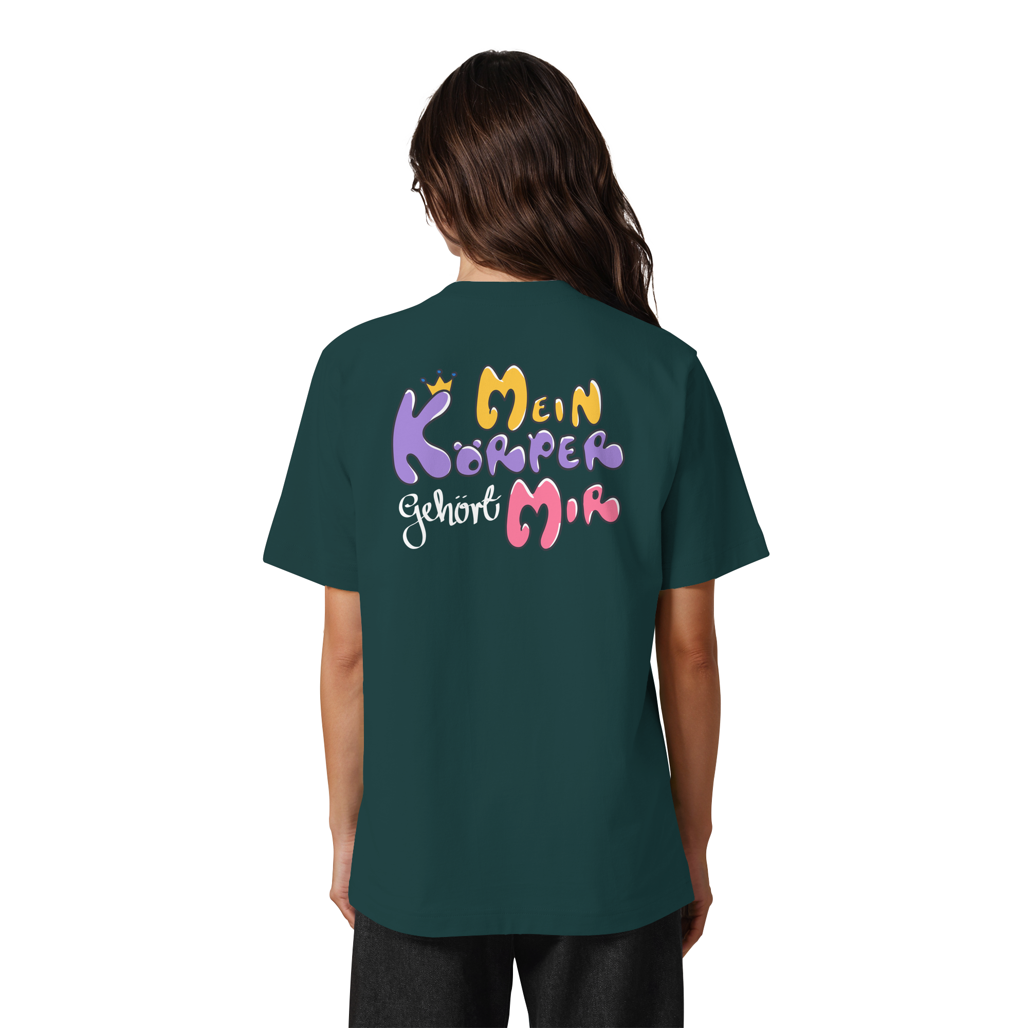 Survivor Queens Logo mit "Mein Körper gehört mir" Backprint (dunkel) - Heavy Oversized Organic Shirt