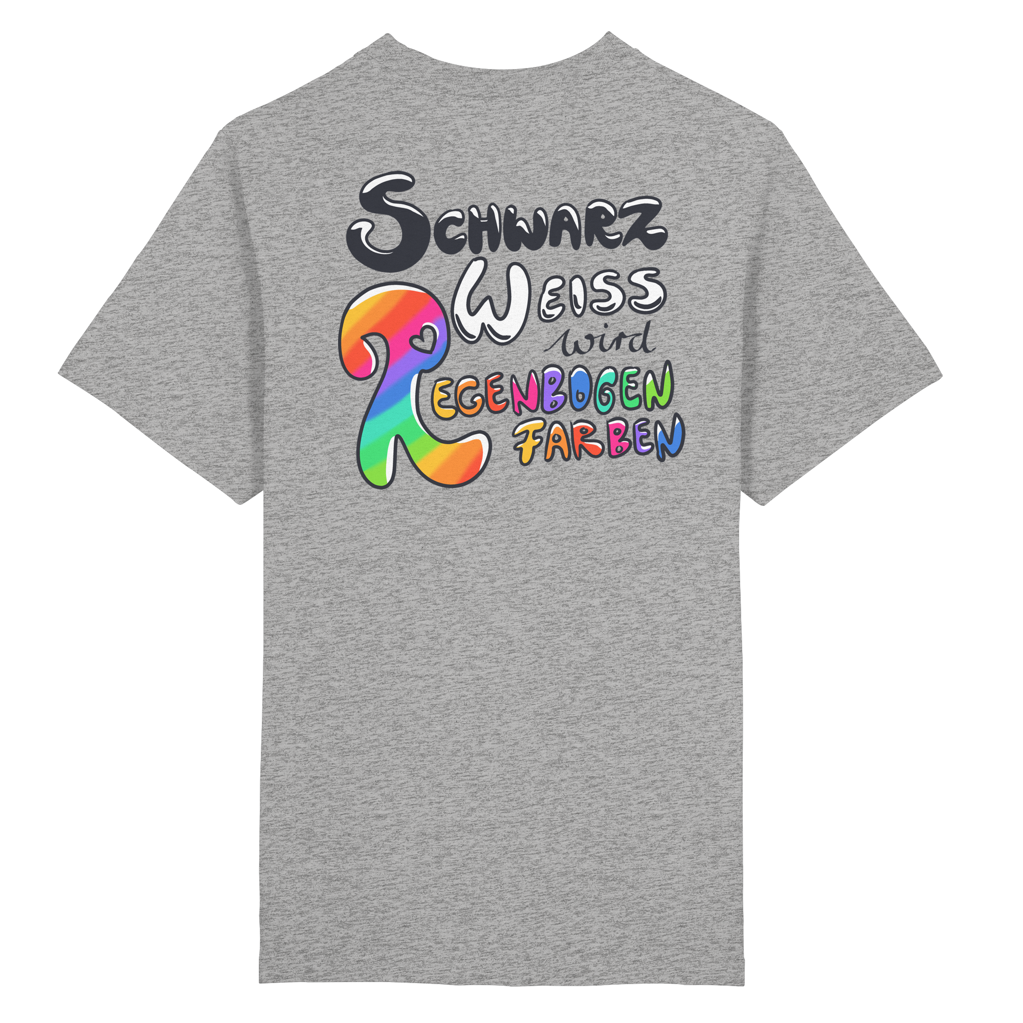 Schwarz Weiß wird Regenbogen Farben Backprint (hell) - Heavy Oversized Organic Shirt