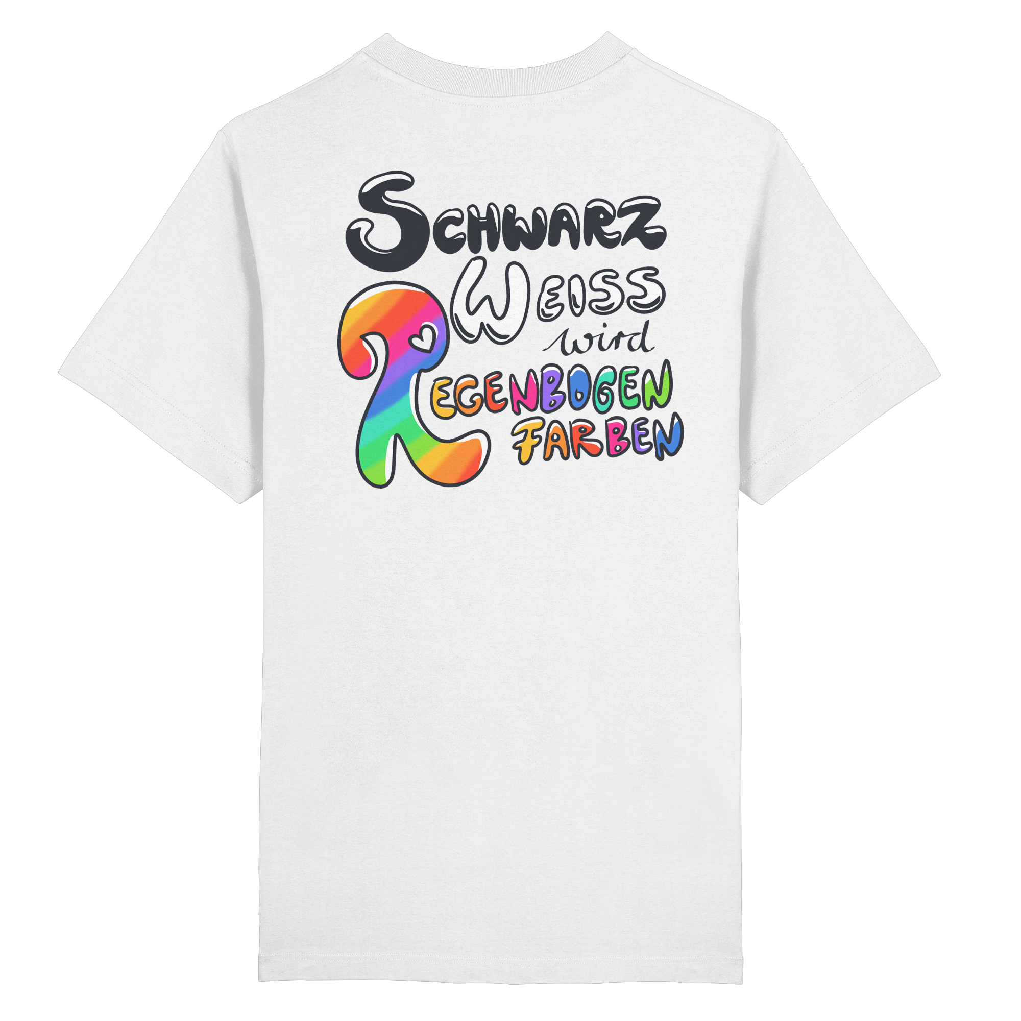 Schwarz Weiß wird Regenbogen Farben Backprint (hell) - Heavy Oversized Organic Shirt