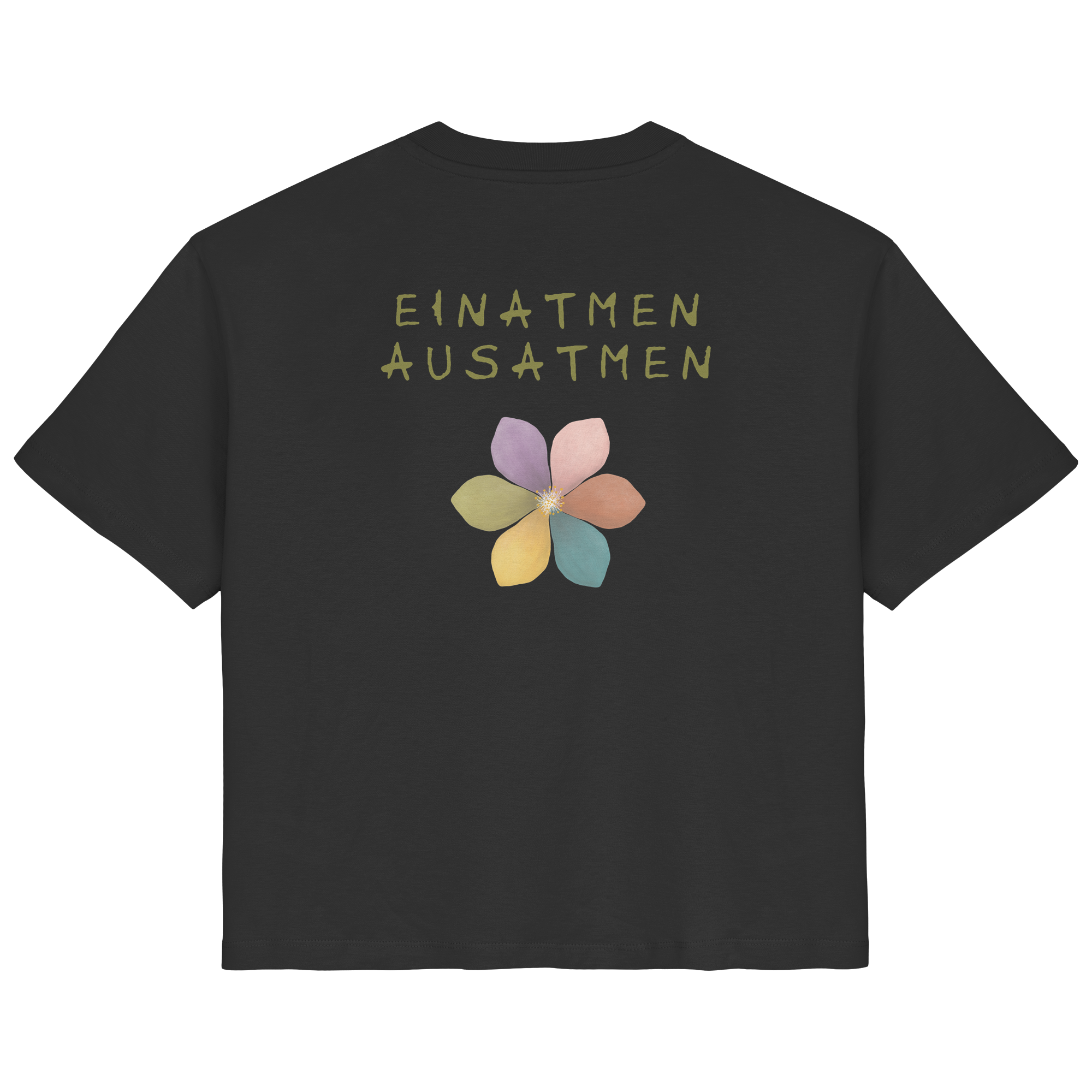 Einatmen Ausatmen "Achtsamkeitsblüte Edition" Backprint - Ladies Organic Shirt