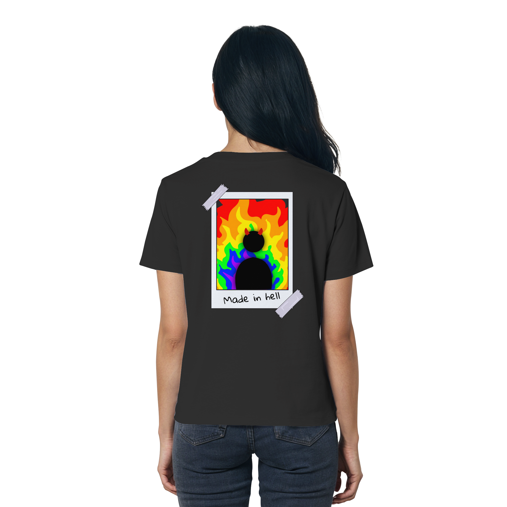 made in hell "Regenbogen Flammen Edition" Backprint - Ladies Organic Shirt