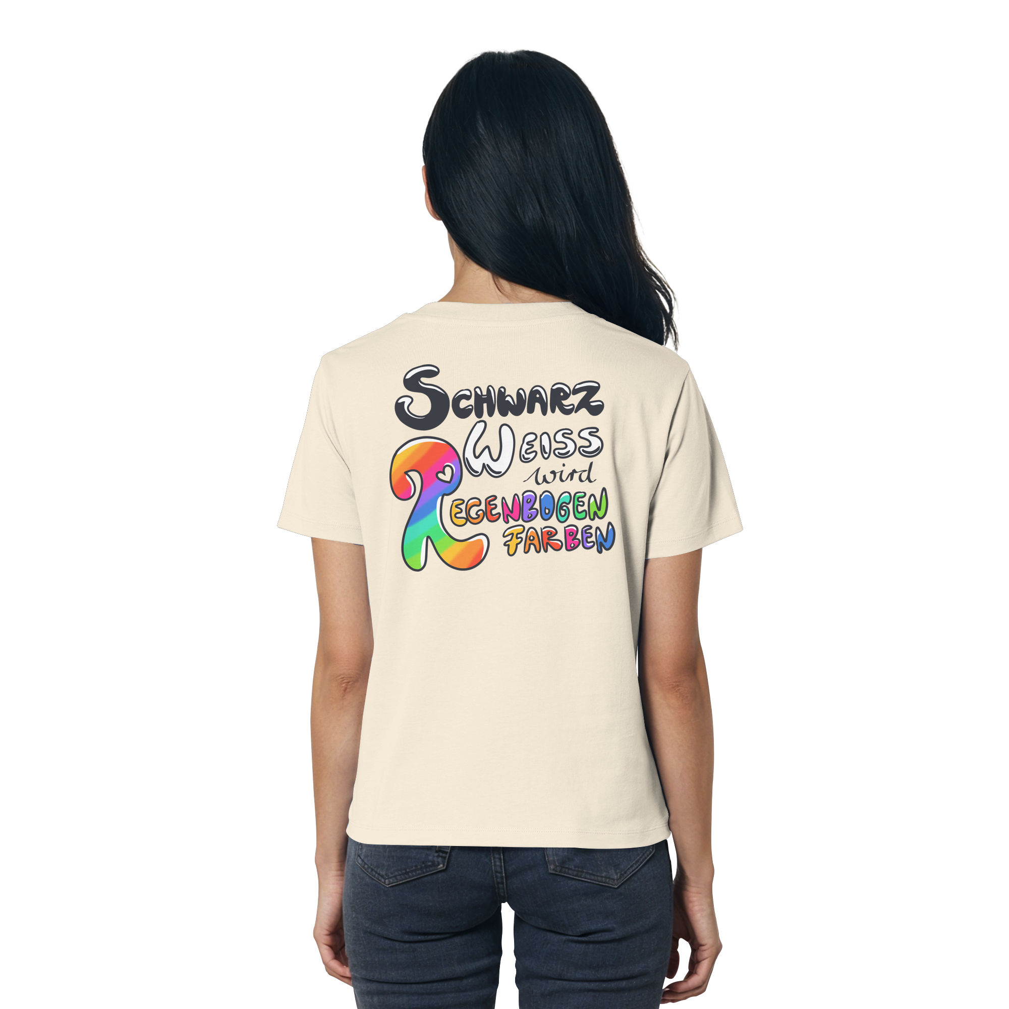 Schwarz Weiß wird Regenbogen Farben Backprint (hell) - Ladies Organic Shirt
