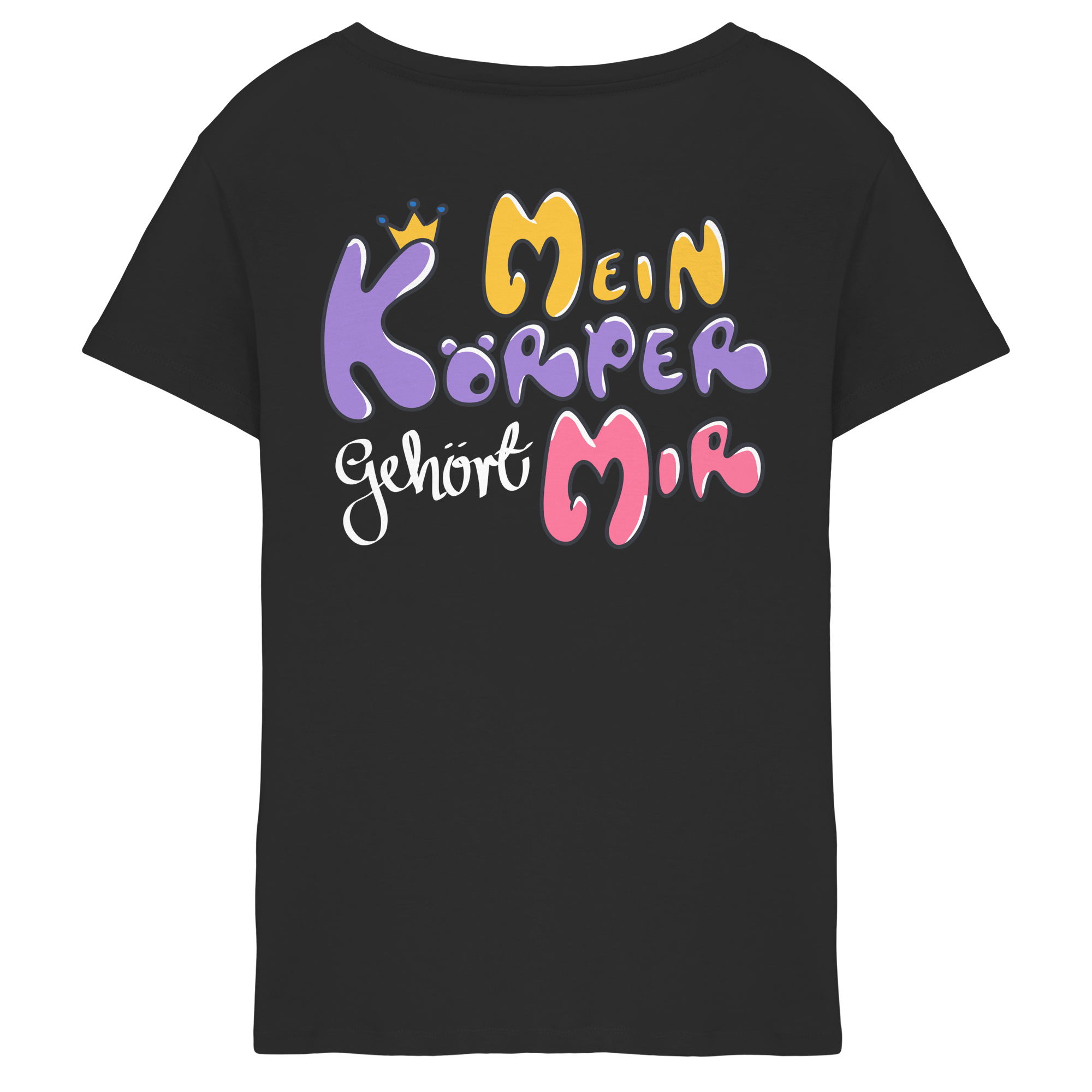 Survivor Queens Logo mit "Mein Körper gehört mir" Backprint (dunkel) - Ladies V-Neck Shirt