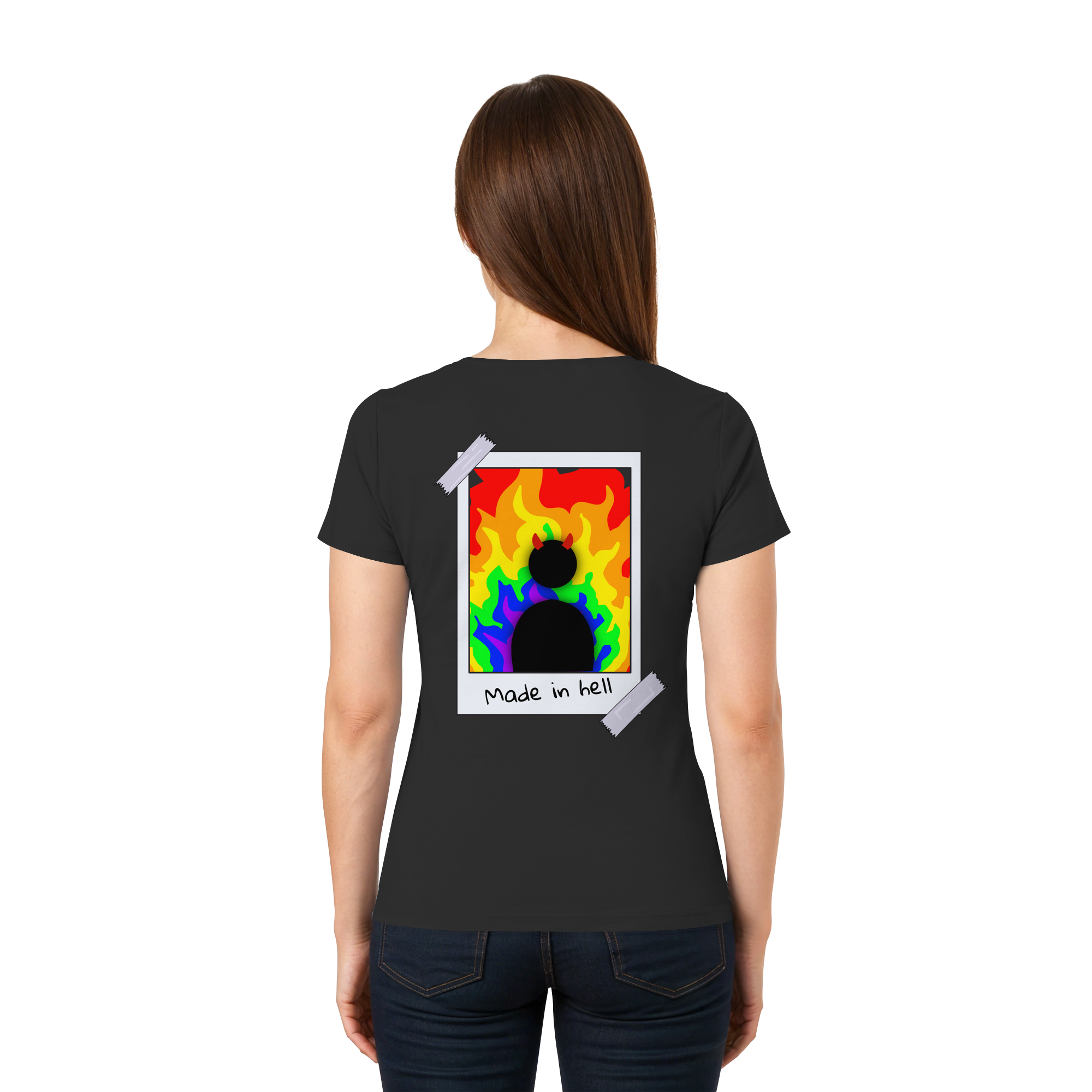 made in hell "Regenbogen Flammen Edition" Backprint - Ladies V-Neck Shirt