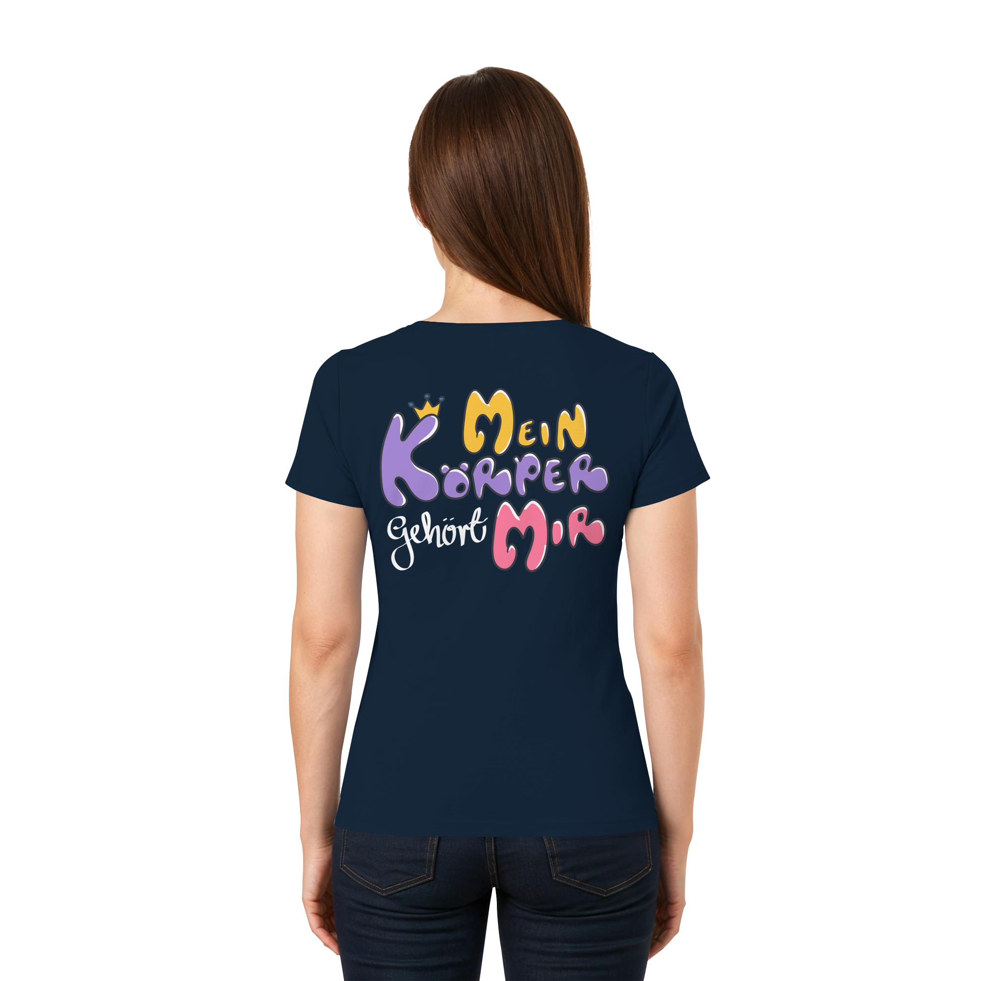 Survivor Queens Logo mit "Mein Körper gehört mir" Backprint (dunkel) - Ladies V-Neck Shirt