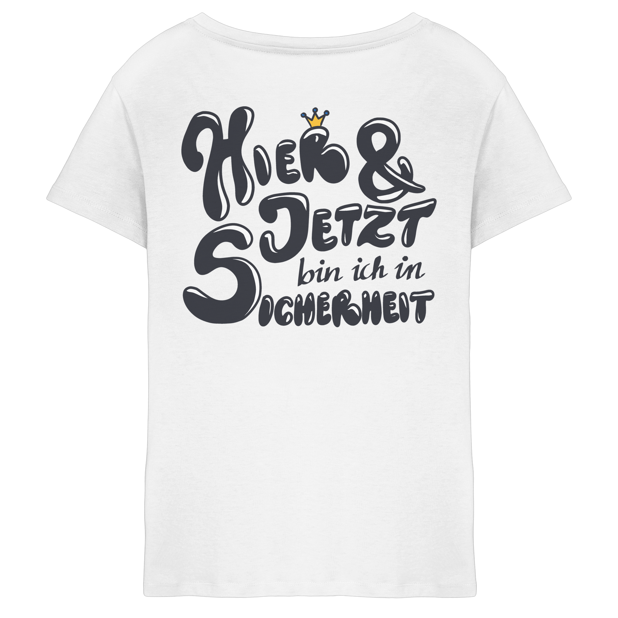 Hier und jetzt bin ich in Sicherheit "Schwarze Edition" Backprint - Ladies V-Neck Shirt