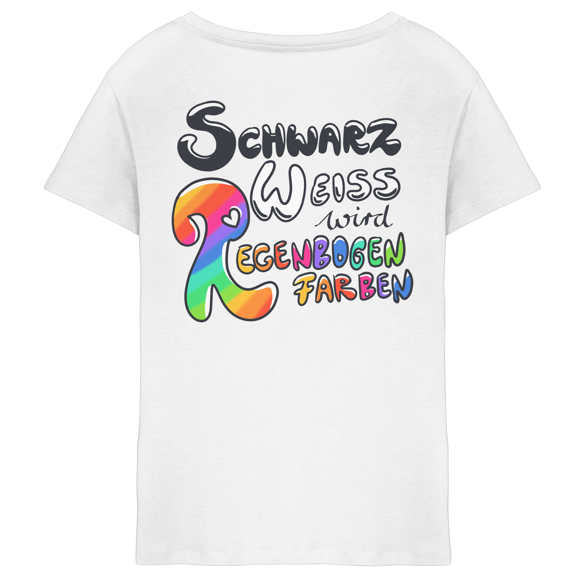 Schwarz Weiß wird Regenbogen Farben Backprint (hell) - Ladies V-Neck Shirt