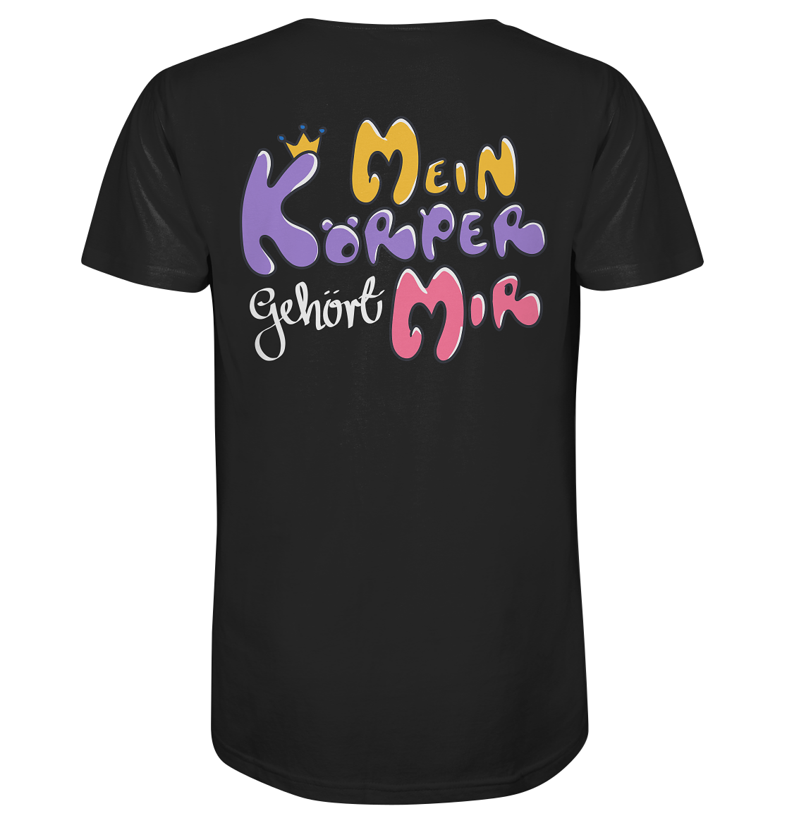 Survivor Queens Logo mit "Mein Körper gehört mir" Backprint (dunkel) - Mens Organic V-Neck Shirt