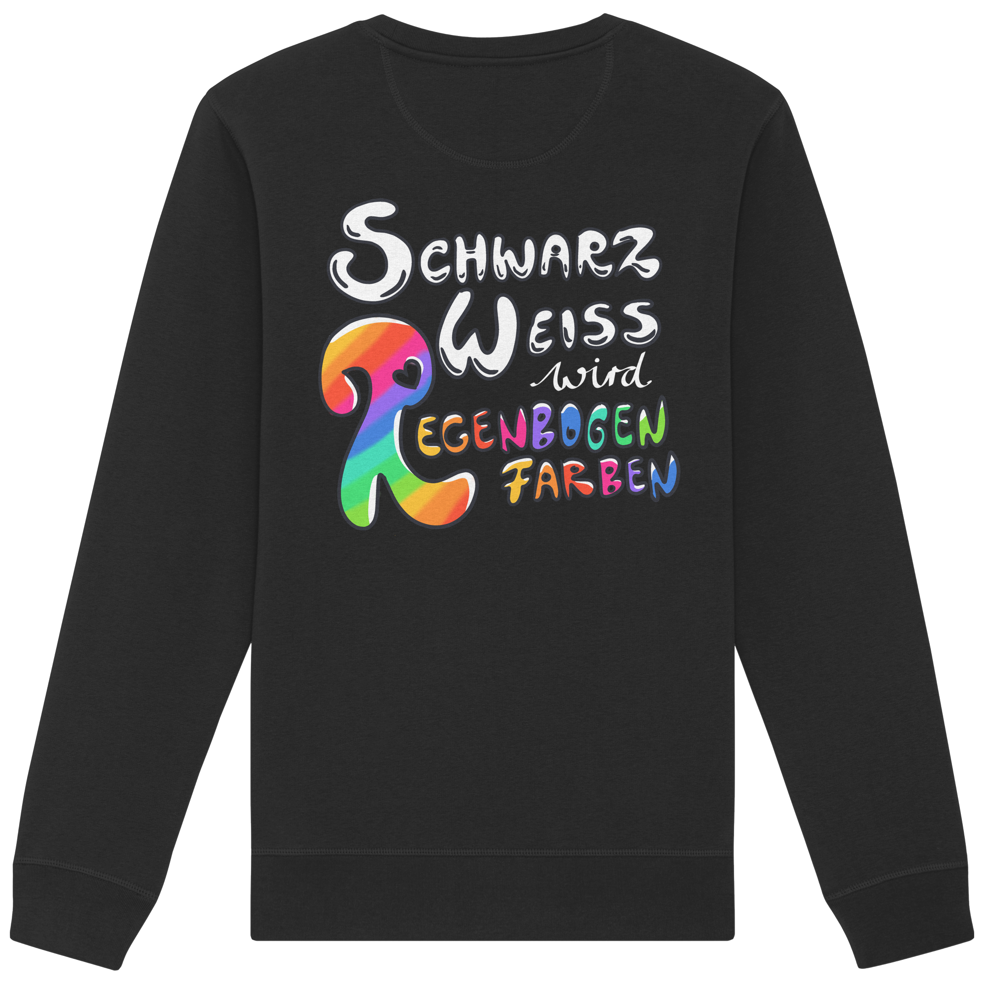 Schwarz Weiß wird Regenbogen Farben Backprint (dunkel) - Organic Basic Unisex Sweatshirt