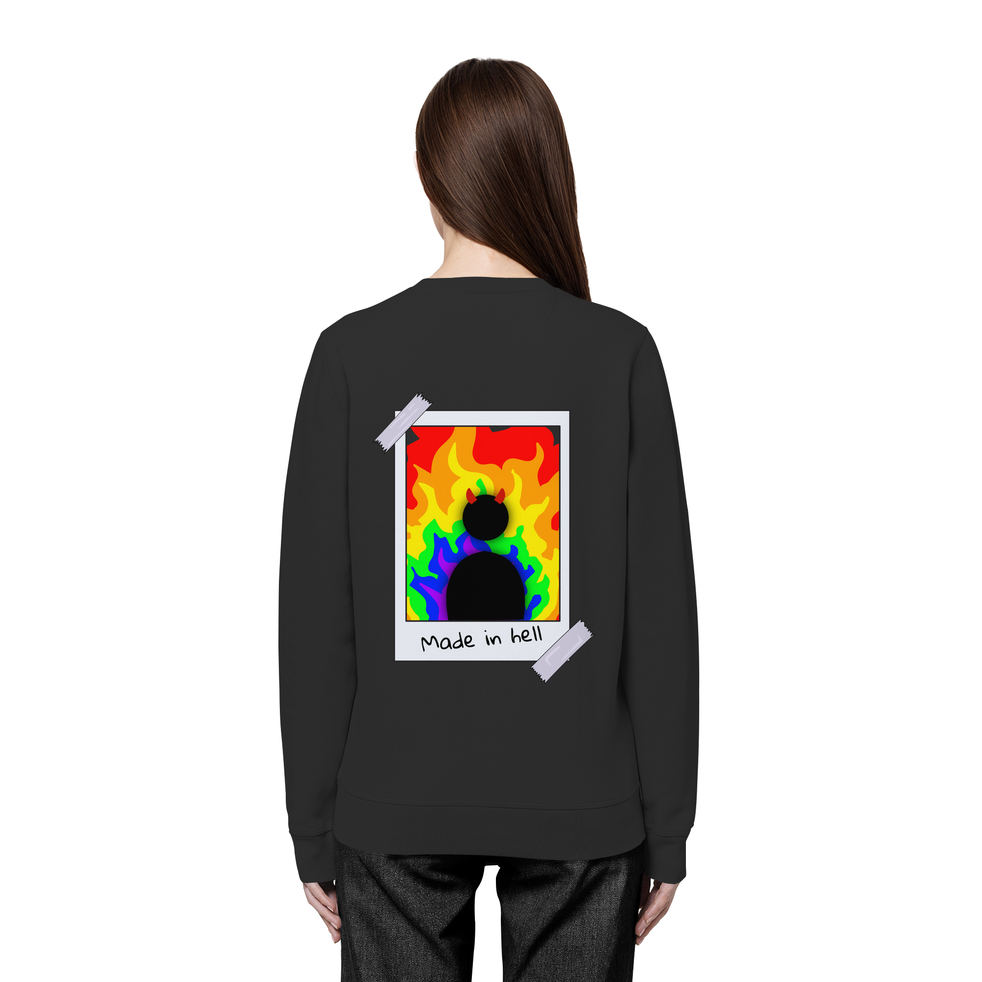 made in hell "Regenbogen Flammen Edition" Backprint - Organic Basic Unisex Sweatshirt