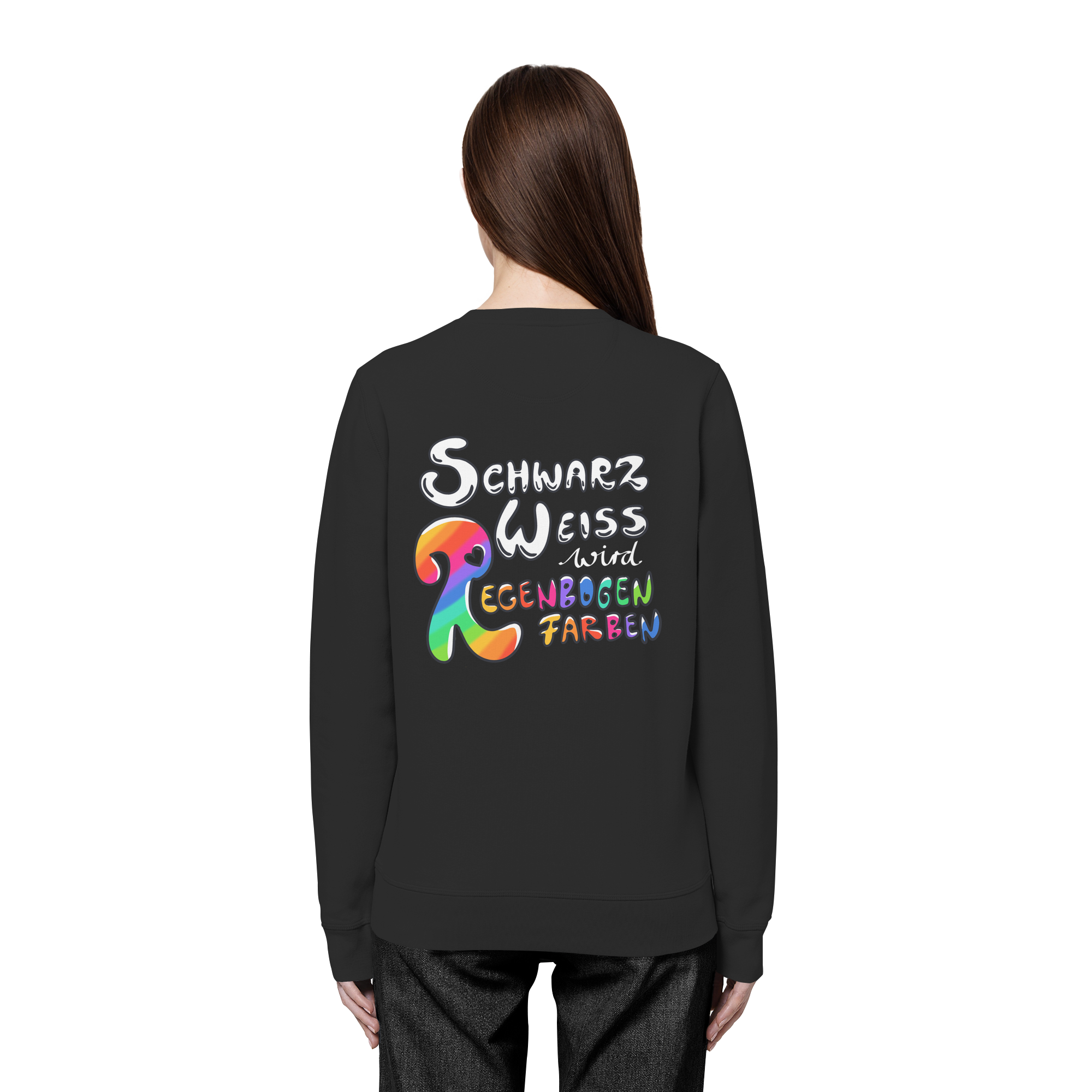 Schwarz Weiß wird Regenbogen Farben Backprint (dunkel) - Organic Basic Unisex Sweatshirt
