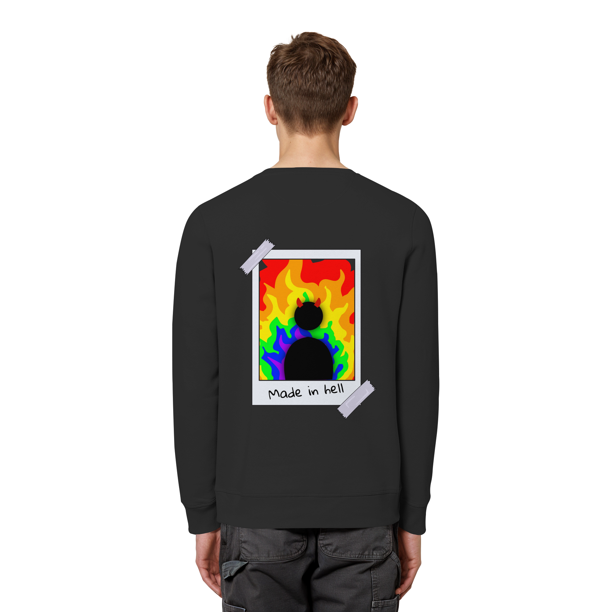 made in hell "Regenbogen Flammen Edition" Backprint - Organic Basic Unisex Sweatshirt