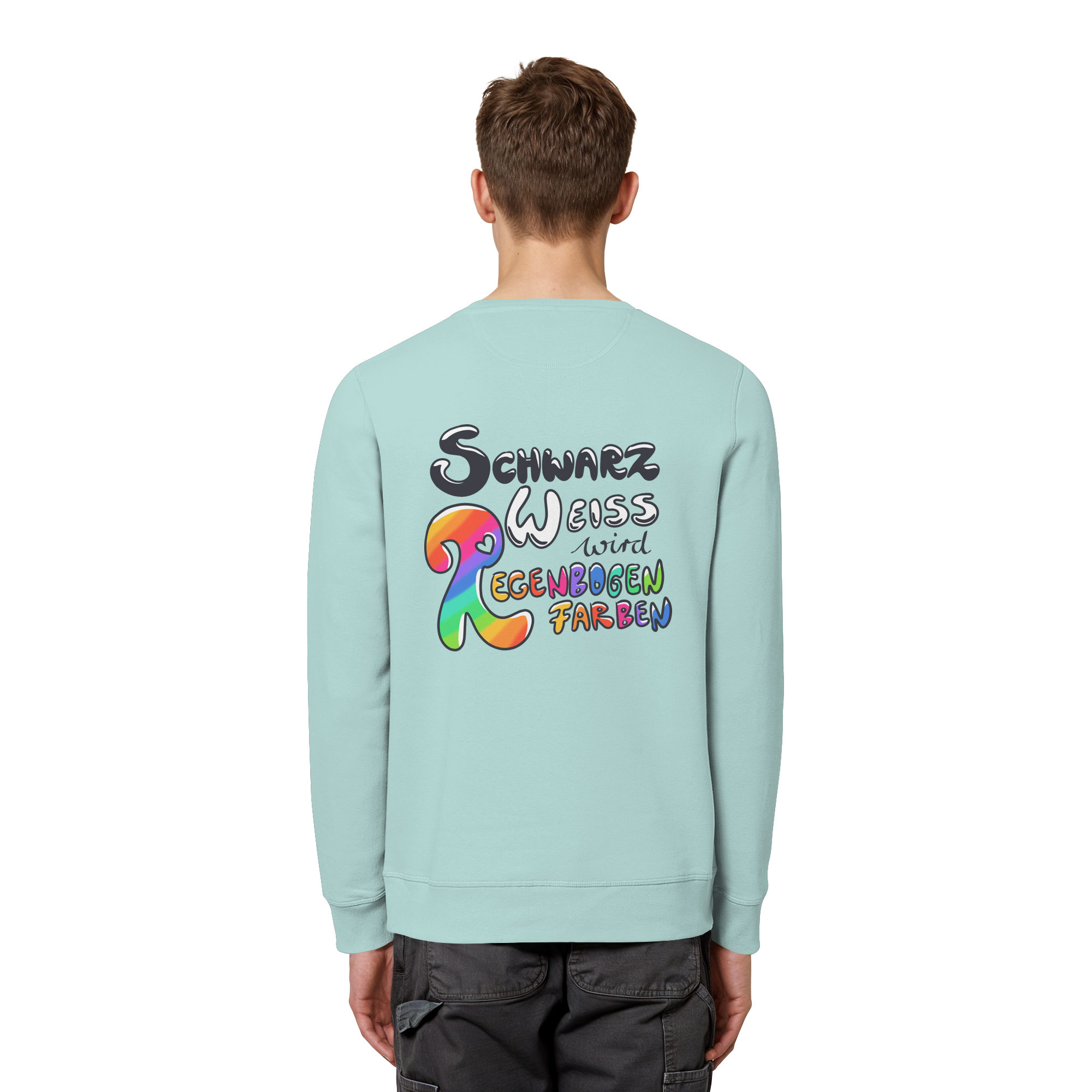Schwarz Weiß wird Regenbogen Farben Backprint (hell) - Organic Basic Unisex Sweatshirt