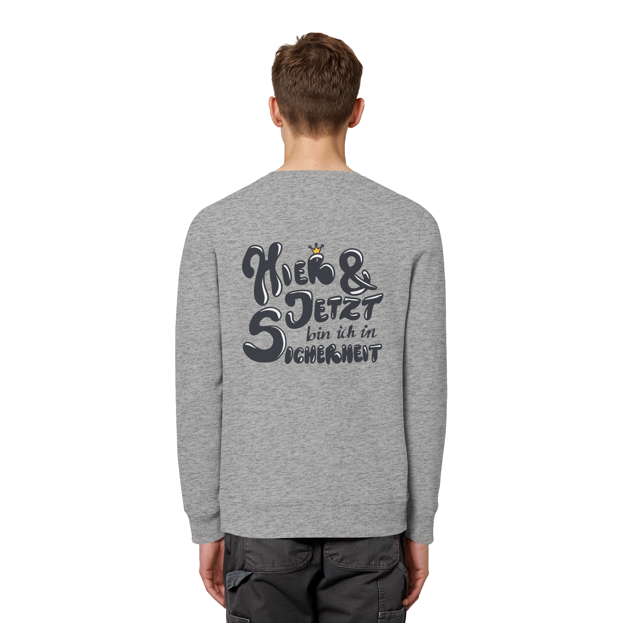 Hier und jetzt bin ich in Sicherheit "Schwarze Edition" Backprint - Organic Basic Unisex Sweatshirt