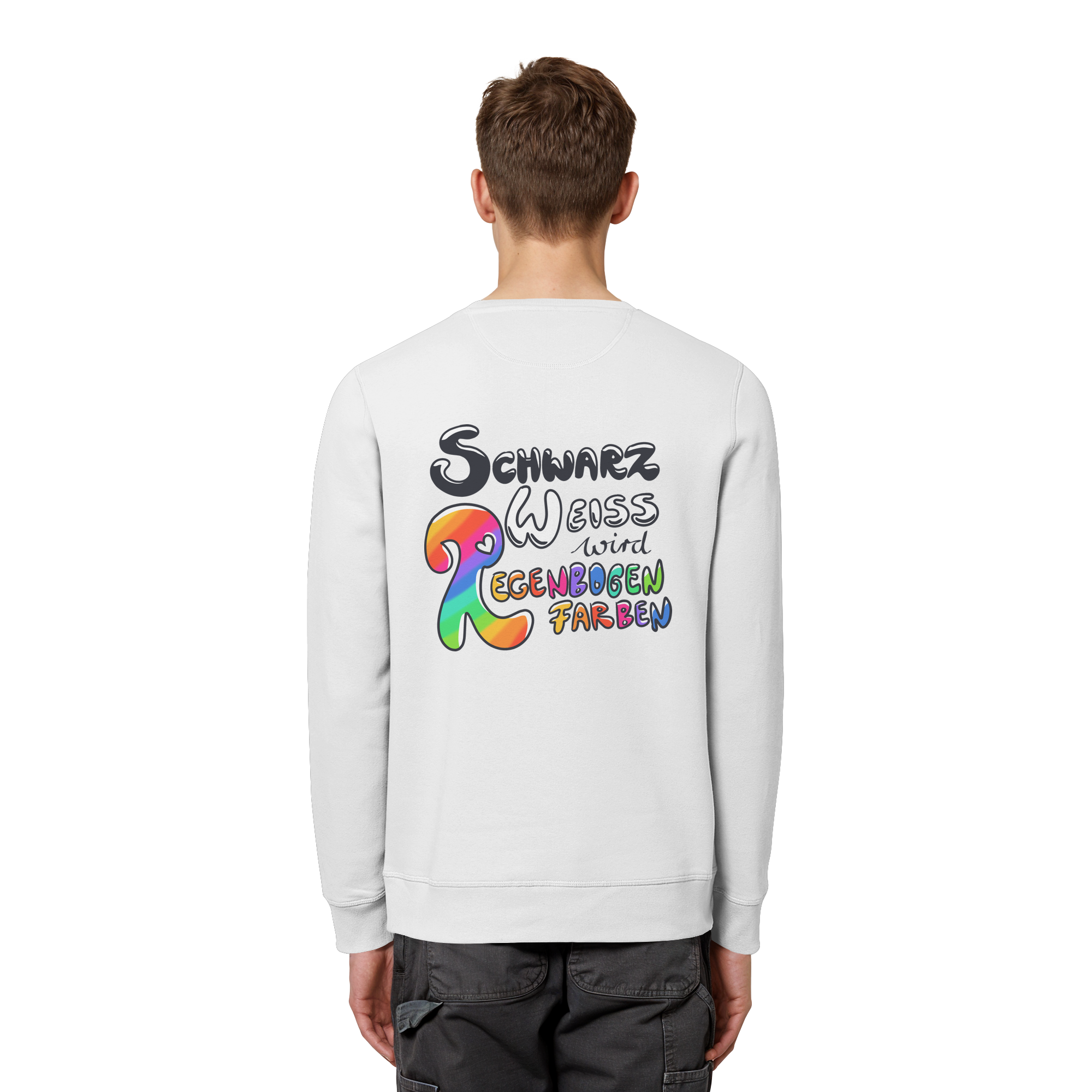Schwarz Weiß wird Regenbogen Farben Backprint (hell) - Organic Basic Unisex Sweatshirt