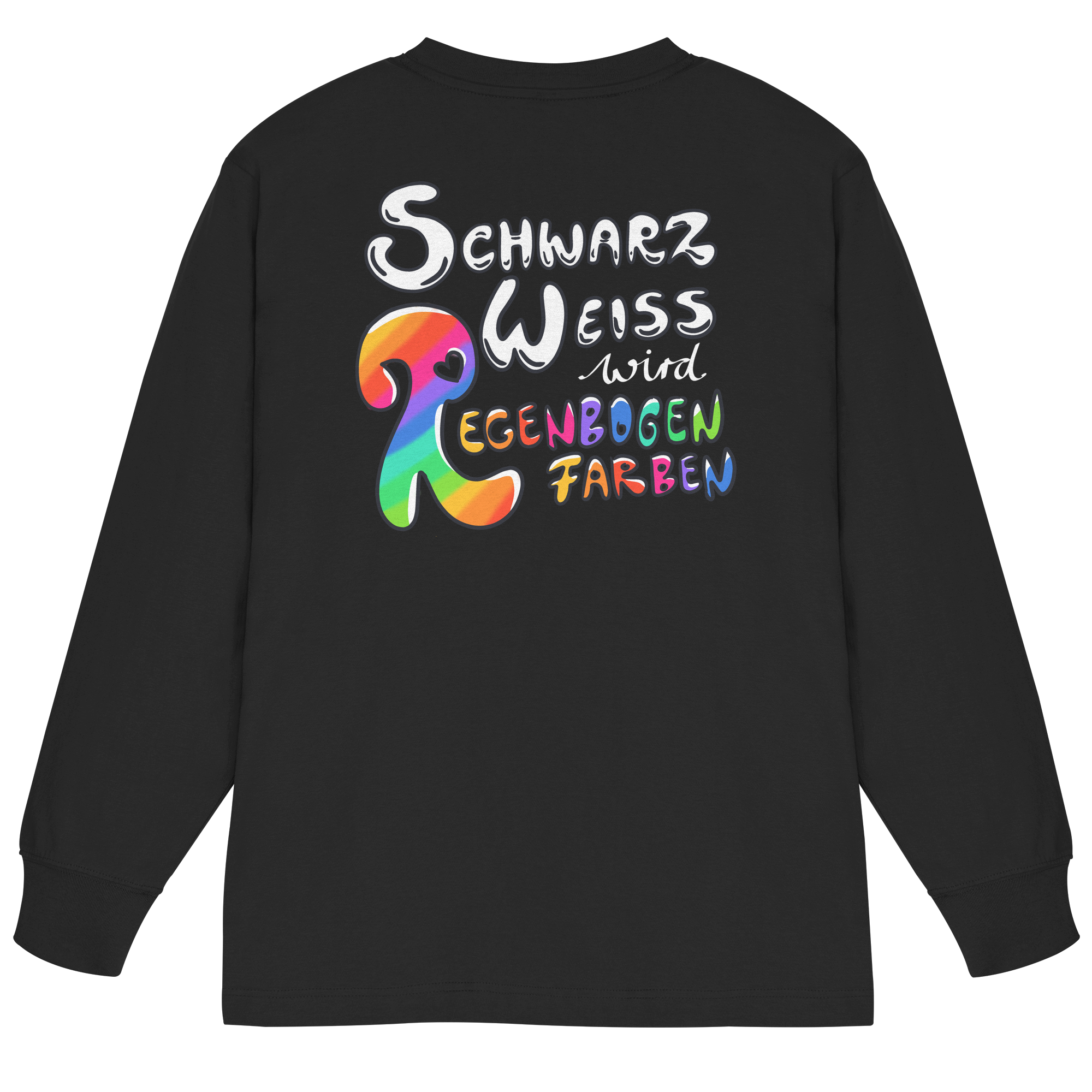 Schwarz Weiß wird Regenbogen Farben Backprint (dunkel) - Organic Heavy Oversized Longsleeve T-Shirt