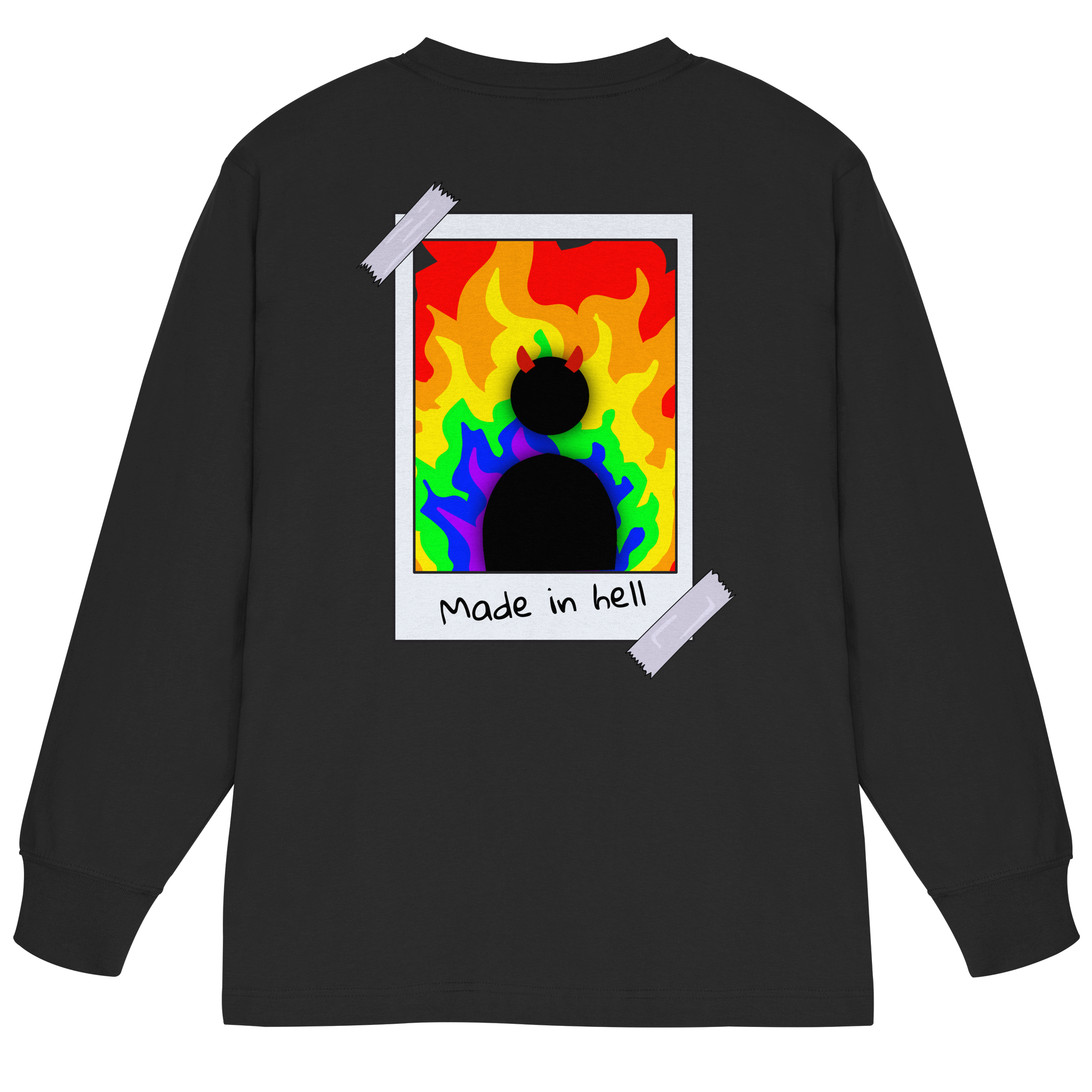 made in hell "Regenbogen Flammen Edition" Backprint - Organic Heavy Oversized Longsleeve T-Shirt