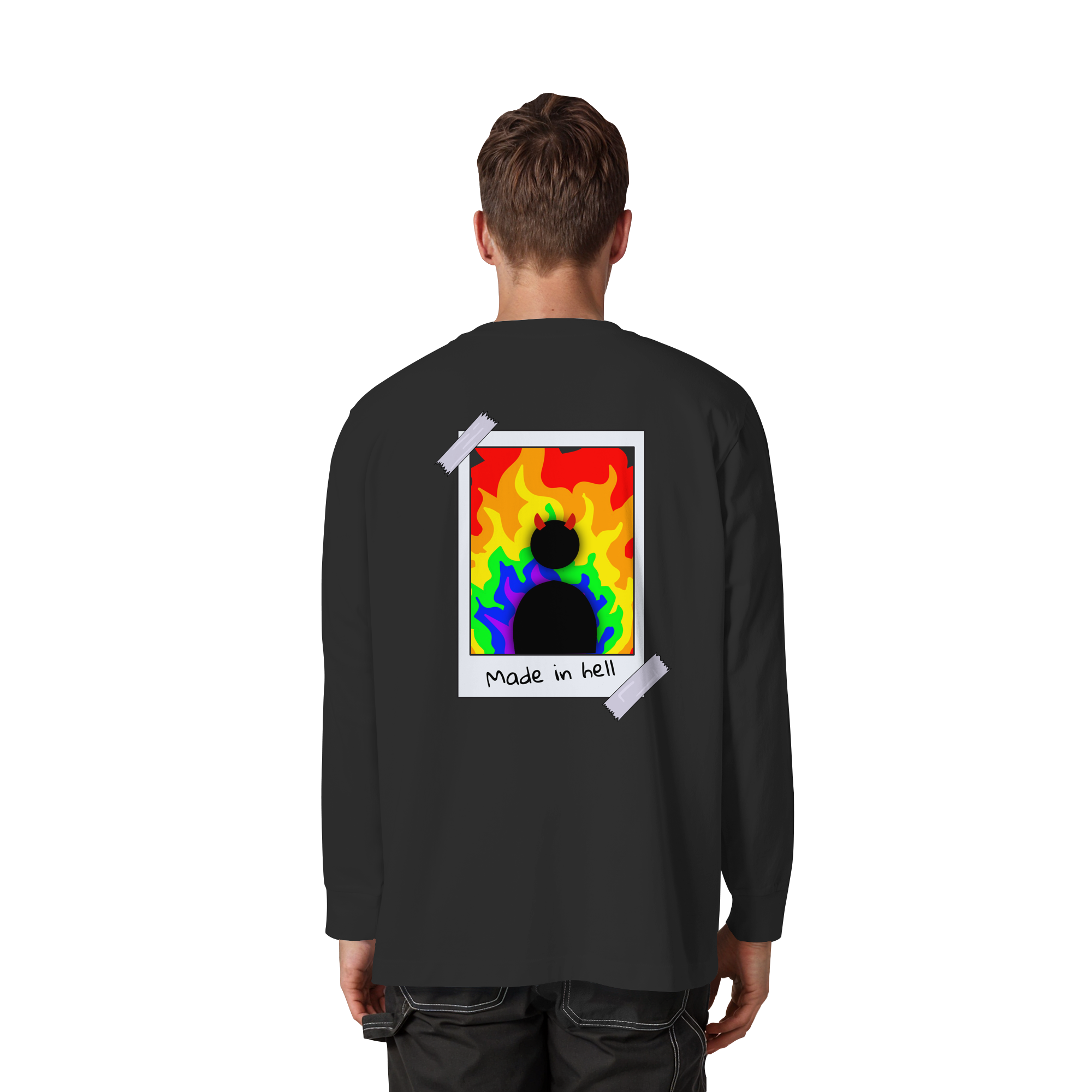 made in hell "Regenbogen Flammen Edition" Backprint - Organic Heavy Oversized Longsleeve T-Shirt