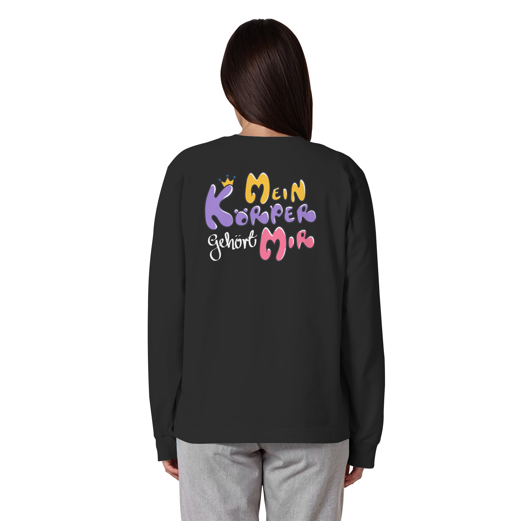 Survivor Queens Logo mit "Mein Körper gehört mir" Backprint (dunkel) - Organic Heavy Oversized Longsleeve T-Shirt