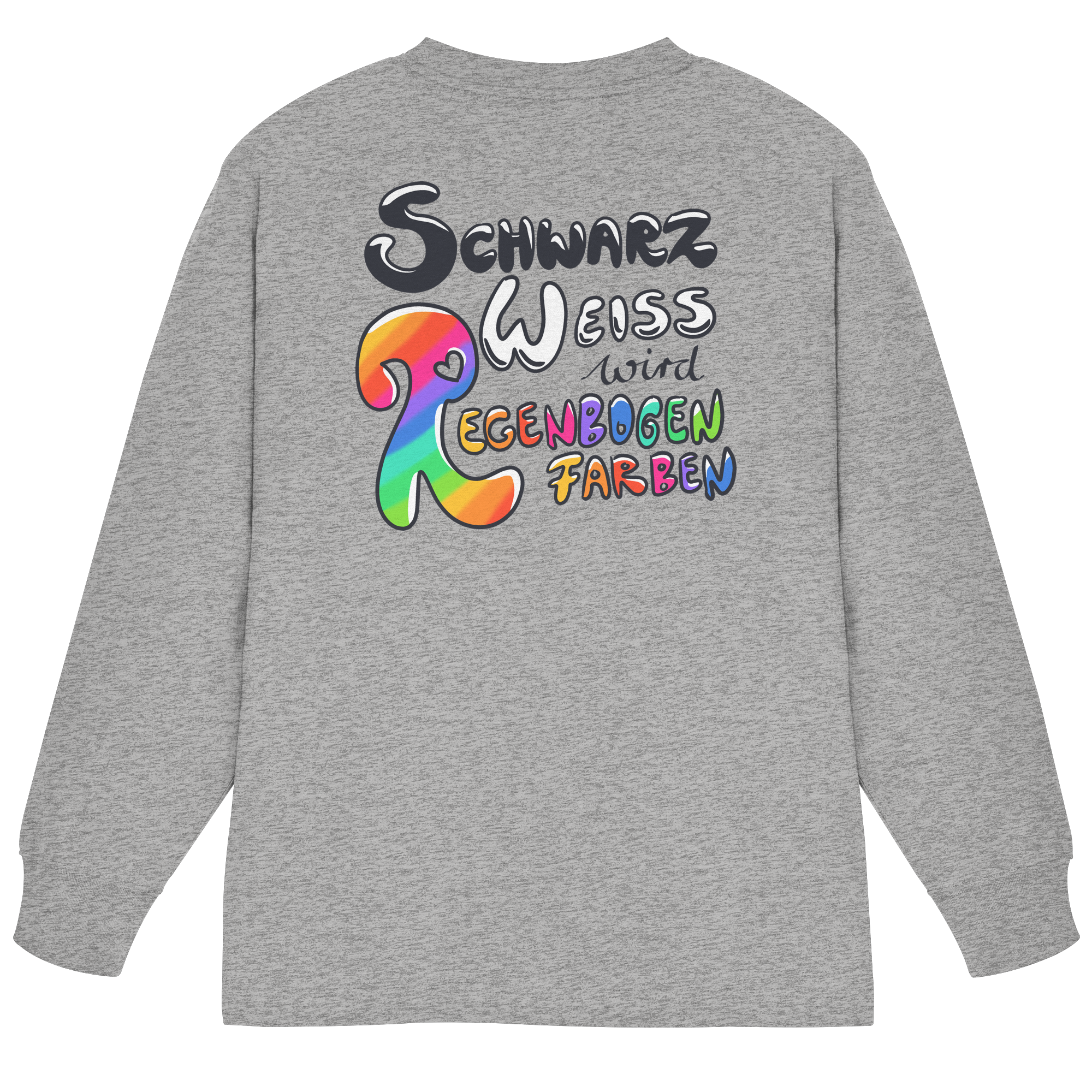 Schwarz Weiß wird Regenbogen Farben Backprint (hell) - Organic Heavy Oversized Longsleeve T-Shirt
