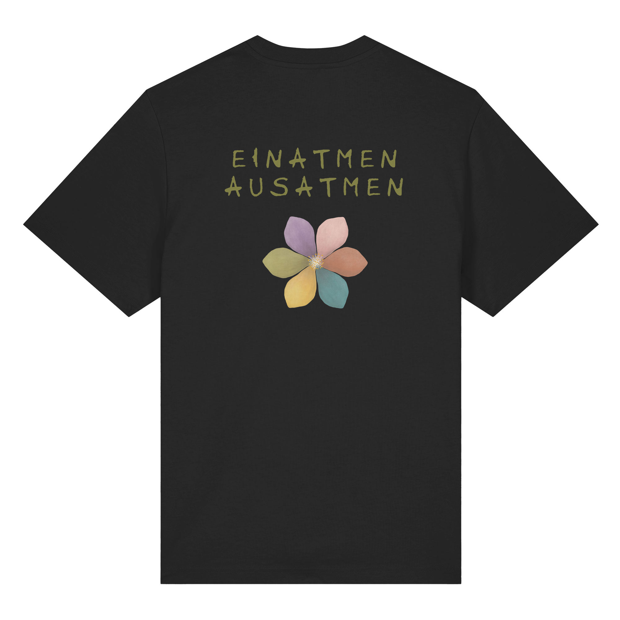 Einatmen Ausatmen "Achtsamkeitsblüte Edition" Backprint - Organic Heavy T-Shirt