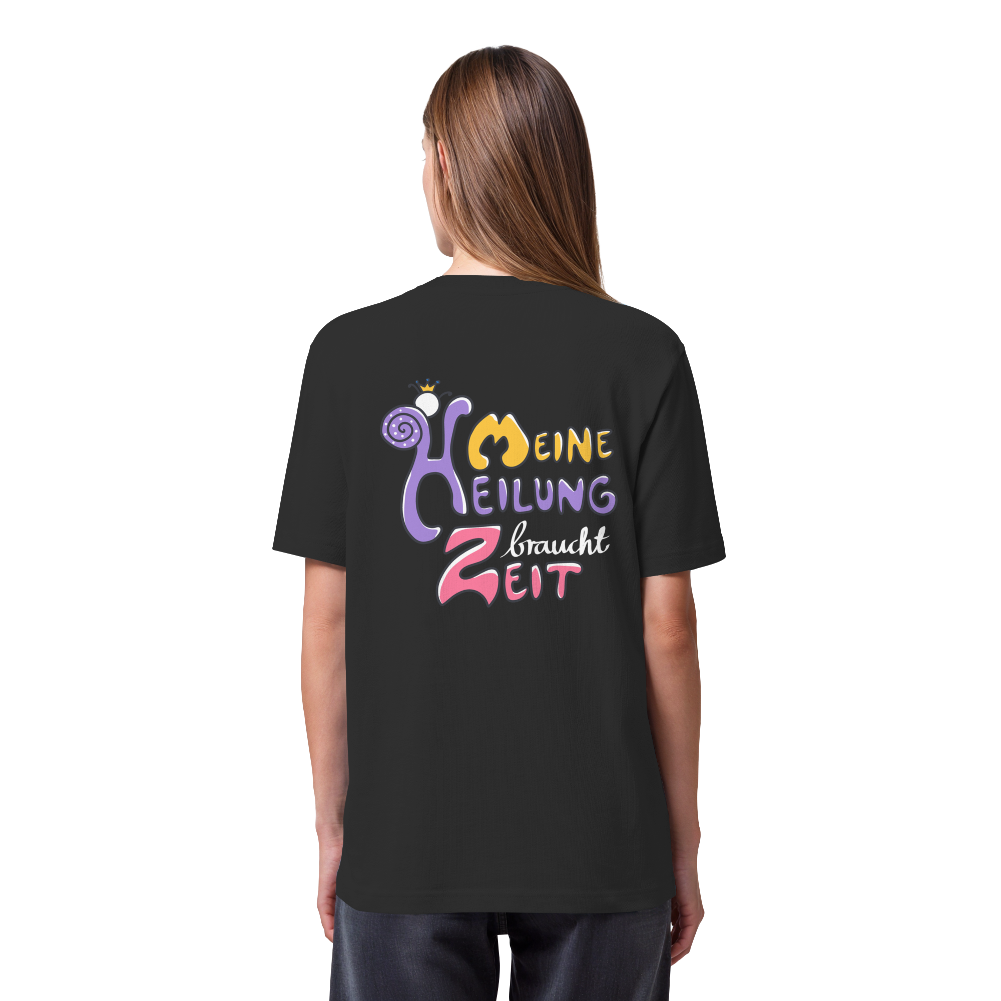 Meine Heilung braucht Zeit "Bunte Edition" Backprint - Organic Heavy T-Shirt